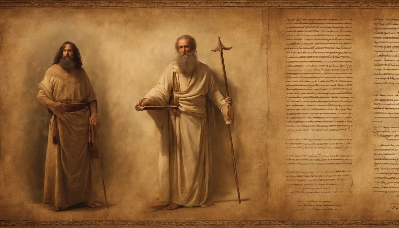 Manuscripts of Ancient Israel, Hebrew,  papyrus,Weathered parchment,Old gowns,,History reference,High-quality artwork and details,Realistic portrait style,Subtle color palette,vibrant background,natural textures,Deep Shadows,Subtle highlights,Historical accuracy,meticulous attention to detail,Emotional depth and intensity,Authentic Representation,Thought-provoking,Spiritual atmosphere,A Sense of Ancient Wisdom,Profound impact