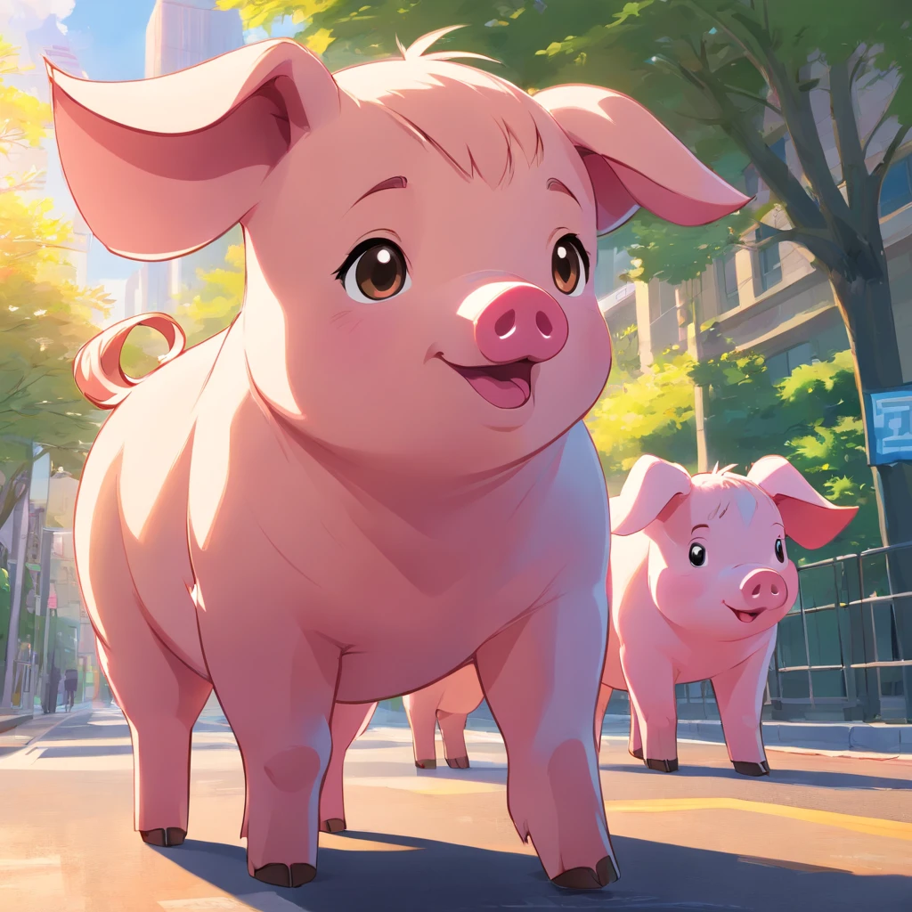 Draw 8 cartoon pigs，3D style，adolable