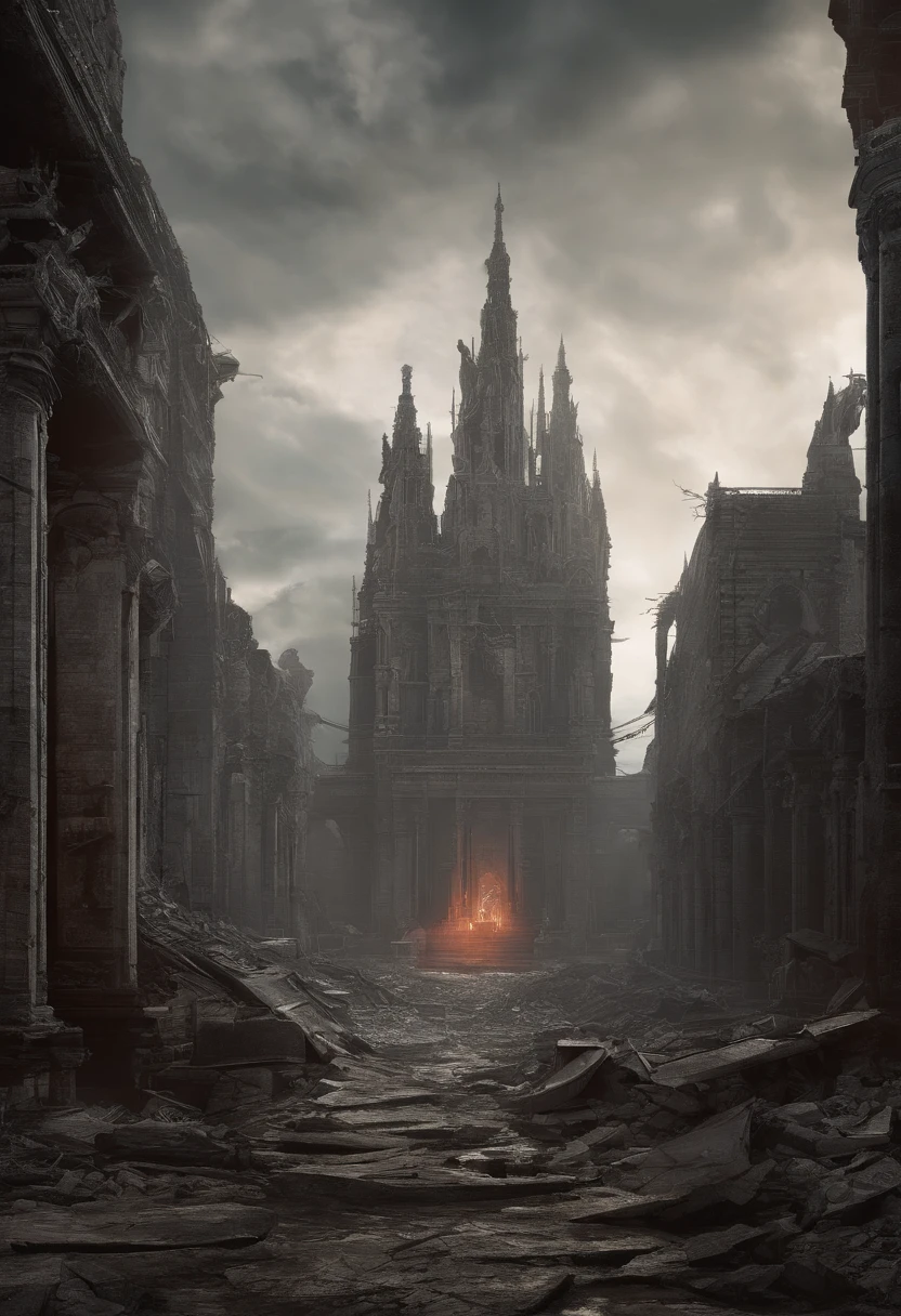 apocalyptic city，ruined buildings，postapocalyptic，Zdzislaw Beksiński，madmax: Fury Road，low key lighting，tmasterpiece，Detailed details，k hd，Tyndall effect