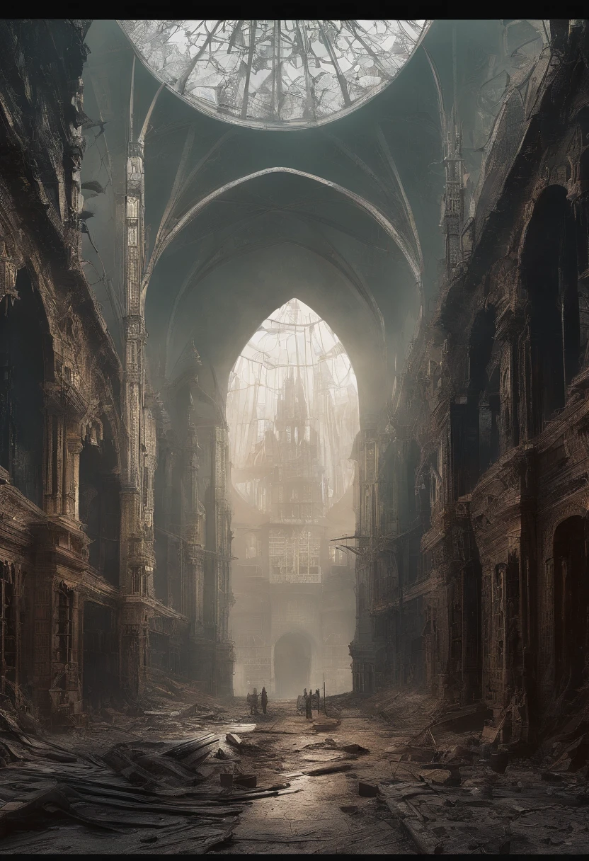 apocalyptic city，ruined buildings，postapocalyptic，Zdzislaw Beksiński，madmax: Fury Road，low key lighting，tmasterpiece，Detailed details，k hd，Tyndall effect