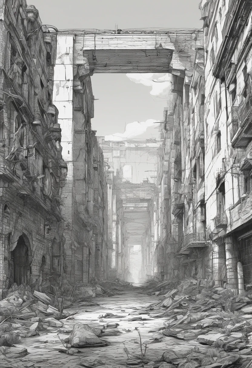 apocalyptic city，ruined buildings，postapocalyptic，Zdzislaw Beksiński，madmax: Fury Road，low key lighting，tmasterpiece，Detailed details，k hd，Tyndall effect