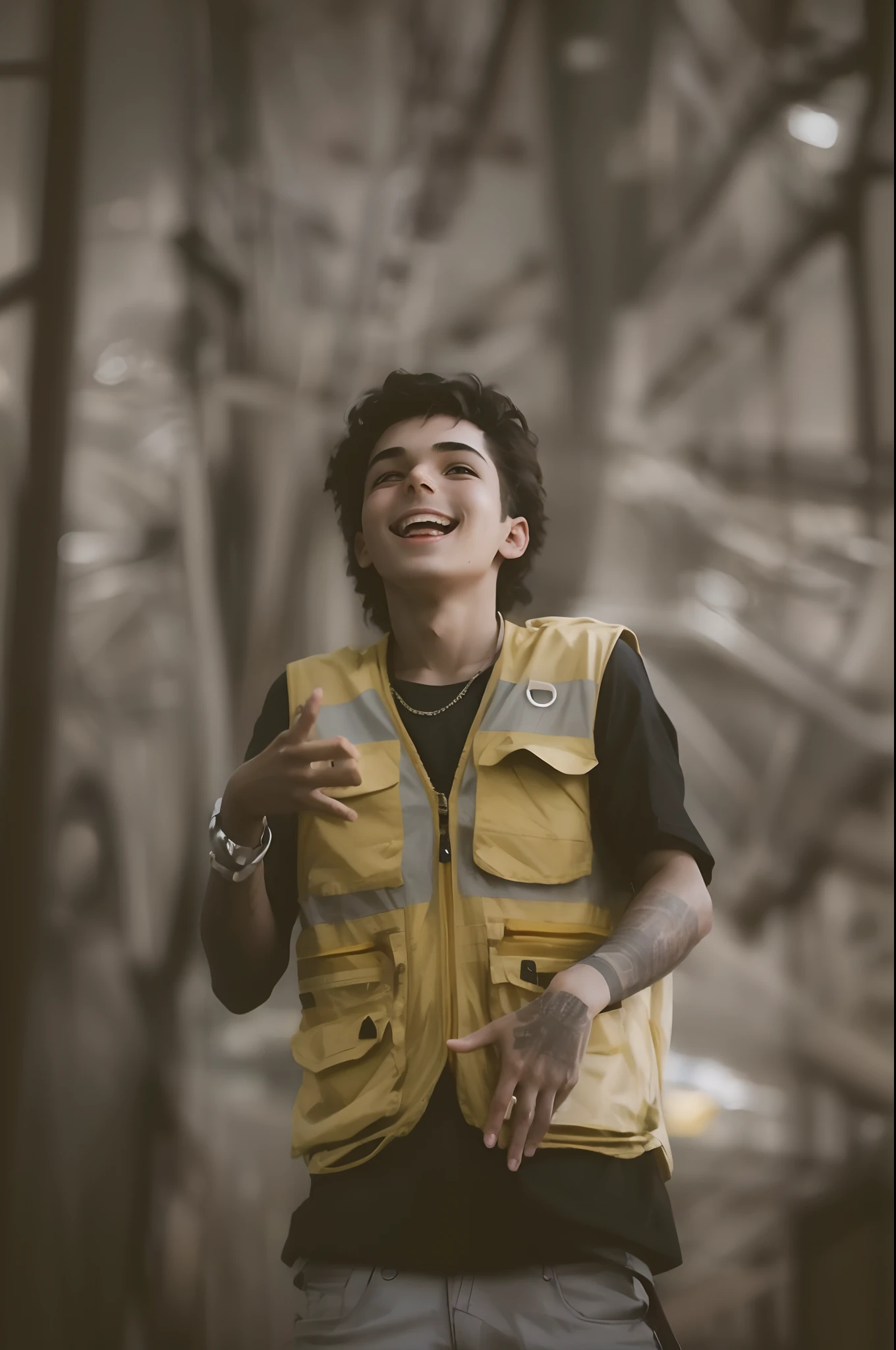 Boy with smiles futuristic background realistic face