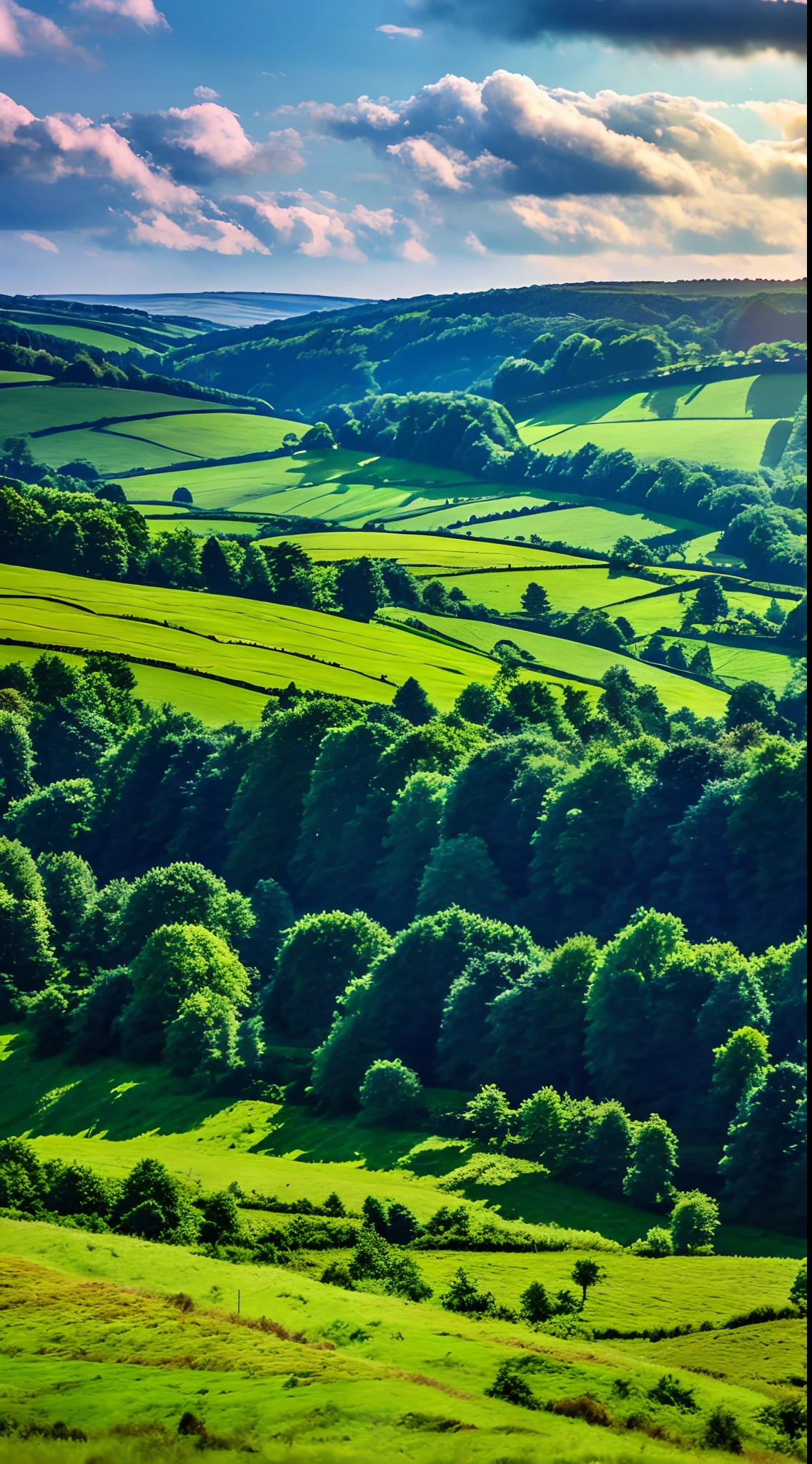 forest scape,blues sky and clouds, green forest, hot air balloon,Colorful hot air balloons,high quality desktop wallpaper, verdant forest, detailed fields nature, beautiful english countryside, Stunning landscape, Rolling hills, Landscape wallpaper, lush countryside, Patches of green forest, breathtaking landscape, green fields in the background, High quality wallpaper, Beautiful wallpaper