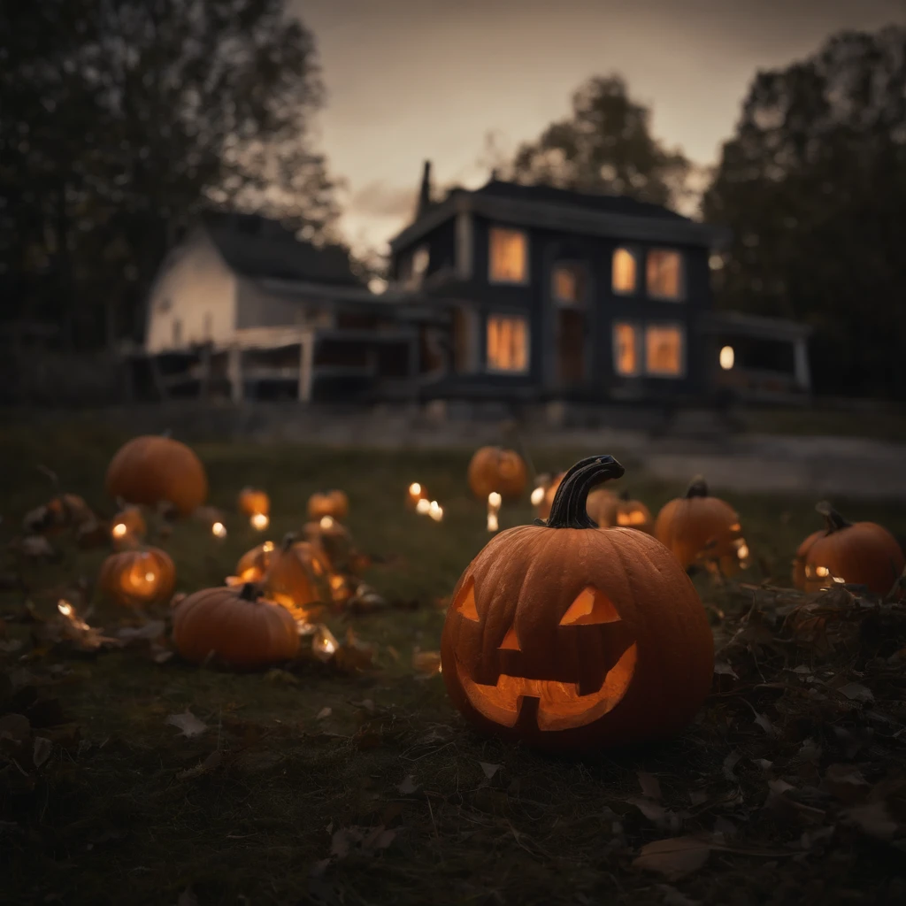 (Best Quality,4K,8K,hight resolution,masutepiece:1.2),Ultra-detailed,(Realistic,Photorealistic,Photorealsitic:1.37),eery,Evil,haunted house,Pumpkins on Halloween background,Pumpkin Patch,Scary,creepy,Dark forest at night,ominous vibe,3D Rendering,Horror concept,Halloween banner background for holiday events