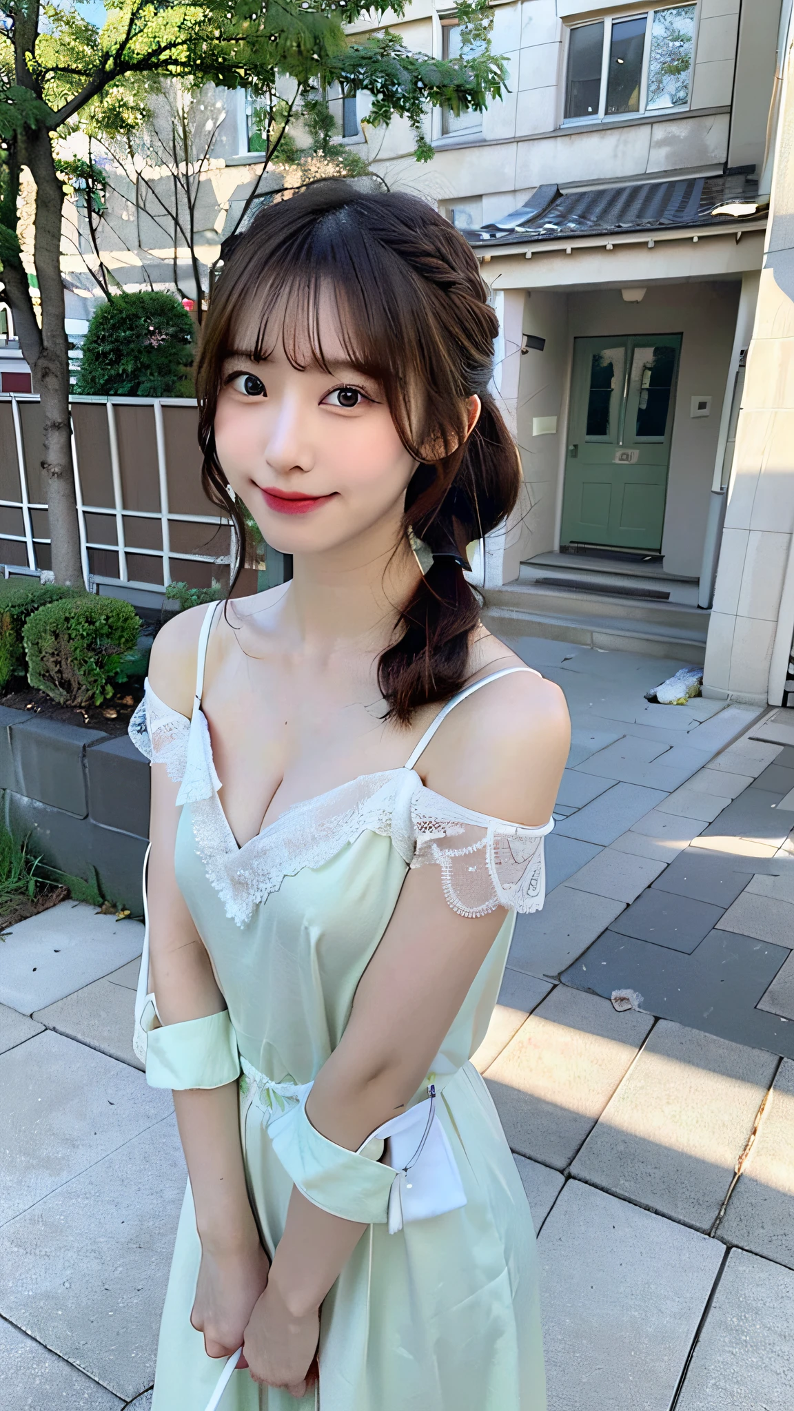 (top-quality、masterpiece:1.5)、(Photo Real、intricate-detail:1.2)、超A high resolution、absurderes、
1girl in、22-year-old girl、yandere、A dark-haired、Semi-long、bow ribbon、Facial light、blush of the nose、
off shoulder t-shirt、Mini skirt 15cm above the knee、
A smile、Small dimples、
Slim waist、Slim Leg、Long leg、
slender and very slender body,,sexy pantie、Panty chiller show
Shiny skin、Authentic skin texture、
natural soft light、The best lighting、细致背景、detailed shadow、foco nítido、Depth of field f / 2、
saturated、highly contrast、Strong light and shadow