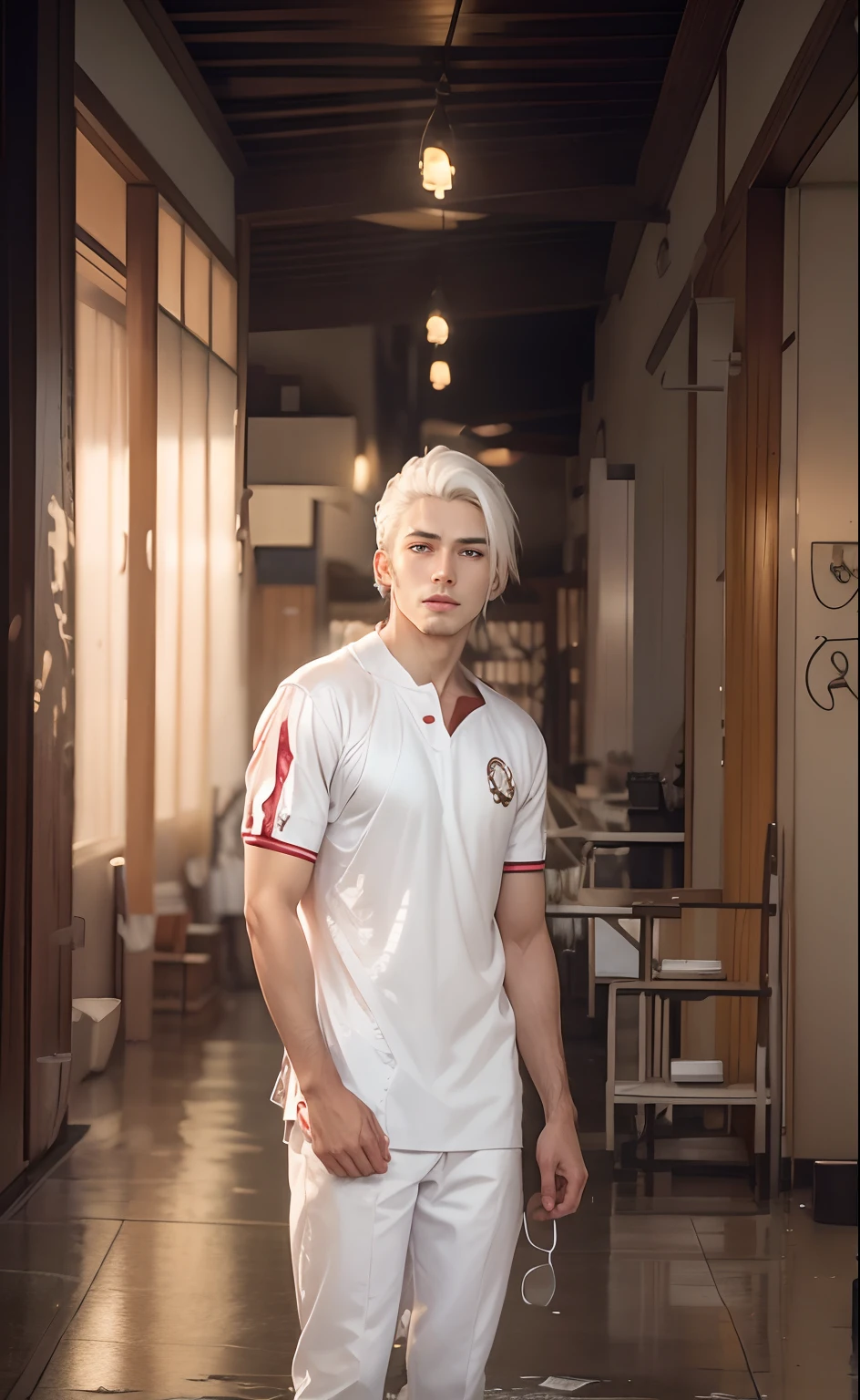 Realistic, anime, white straight hair,anime like gojo, handsome