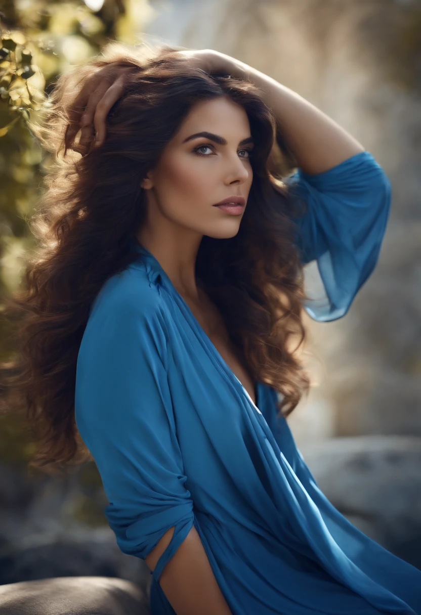 fille au gros sein, cheveux blue