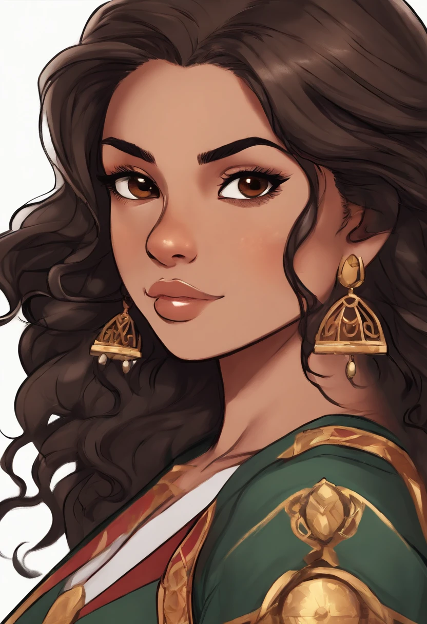 A Hispanic girl that is 16 years old and has dark brown hair, brown eyes, light brown skin, has a small mole under her right eye and another one on her left cheek, height is 5,2, has an hourglass body yet strong, made in a my hero academia art style