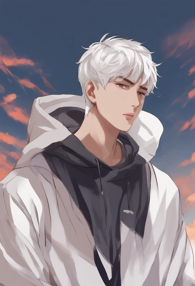Copy
A man with an amazed expression, wearing a sweatshirt with his short platinum hair, all white backdrop, anime art style, focusing on your face
