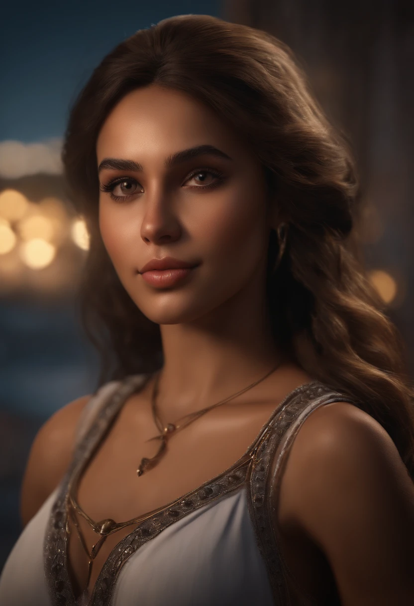 (best quality,4k,8k,highres,masterpiece:1.2), ultra-detailed, (realistic,photorealistic,photo-realistic:1.37), hispanic girl, straight dark brown hair, beautiful detailed eyes, light brown skin, hourglass body, strong, brown eyes, my hero academia art style, vibrant colors, dynamic lighting