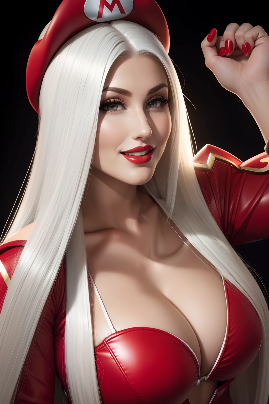 Lucy Pinder, Face Portrait, red lipstick, smiling, platinum hair, long hair, mario bros costume