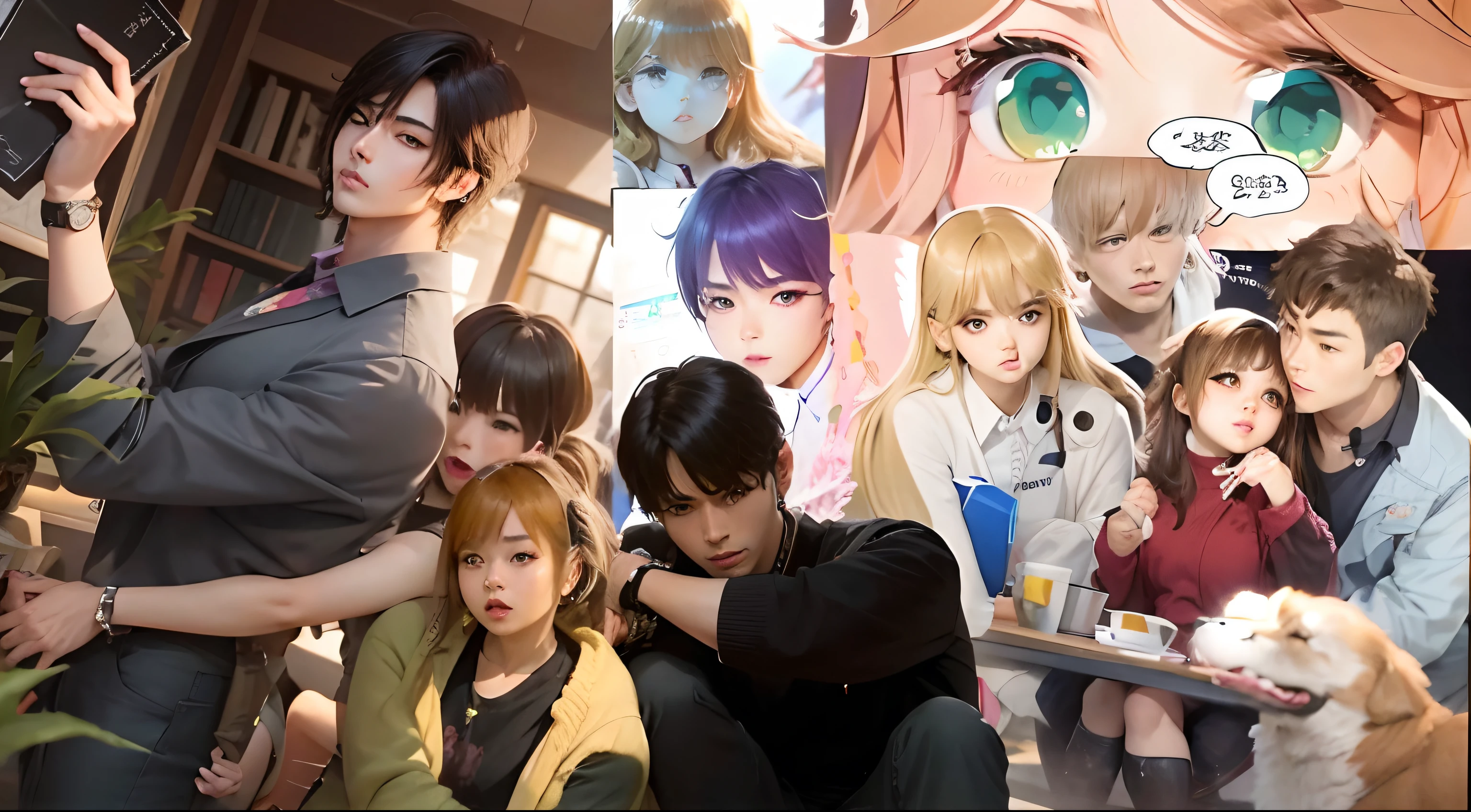 Turn into kawaii style, realistic, K-pop looking handsome boy and girl. The image in her hand is a dog. Keep the same concept.