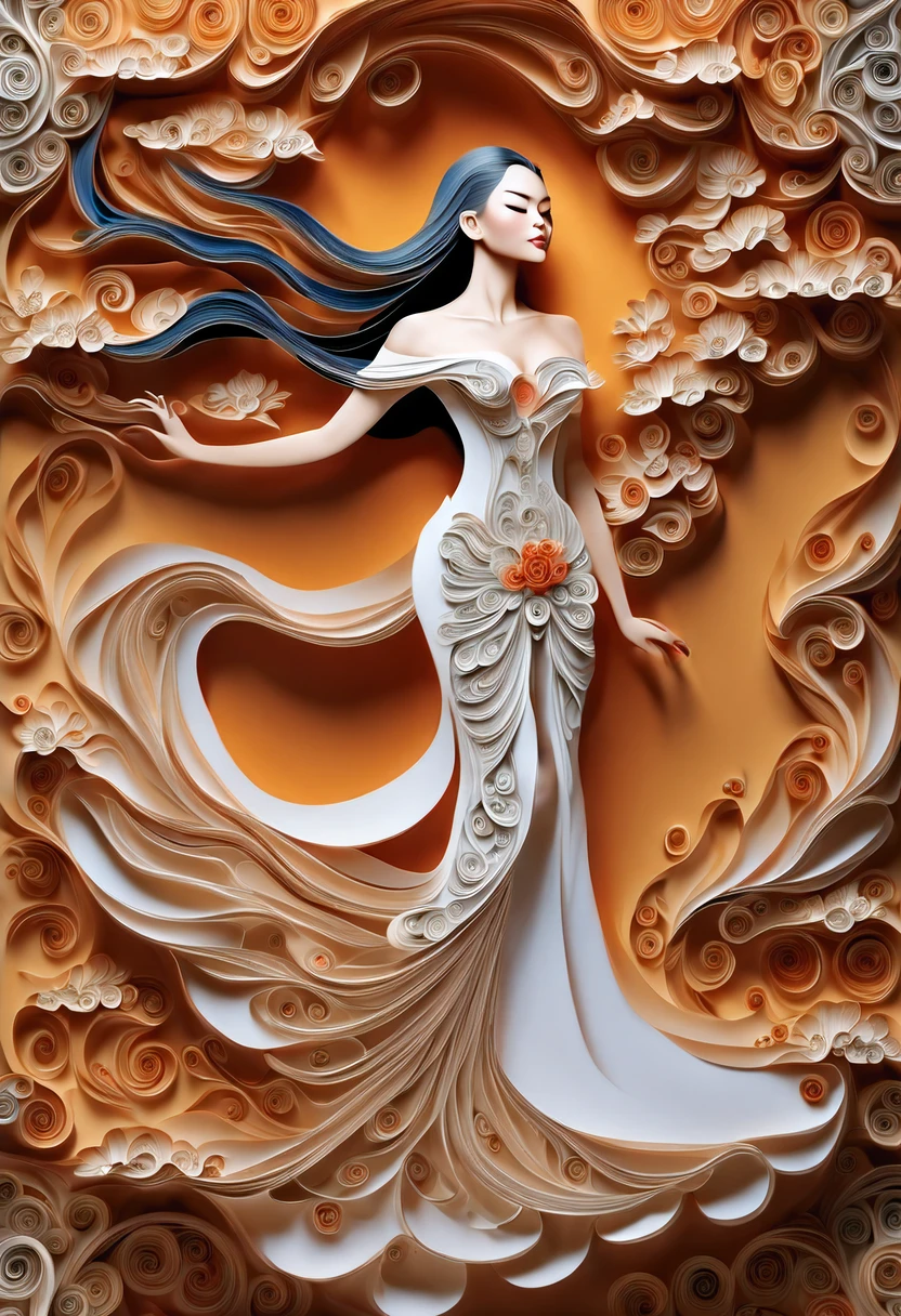 ((arte em papel cortado,Flat paper cutout。)))There is a picture of a thai woman in a paper wedding dress, paper modeling art, paper art, made of paper, karol bak uhd, layered paper art, detailed dress and face, Goddess. Extremely high detail, Very detailed woman, detailed woman, Intricate fantasy of reality, fantasy. Intricate, Intricate beauty, Obras de arte intrincadas, intricate portraitt
