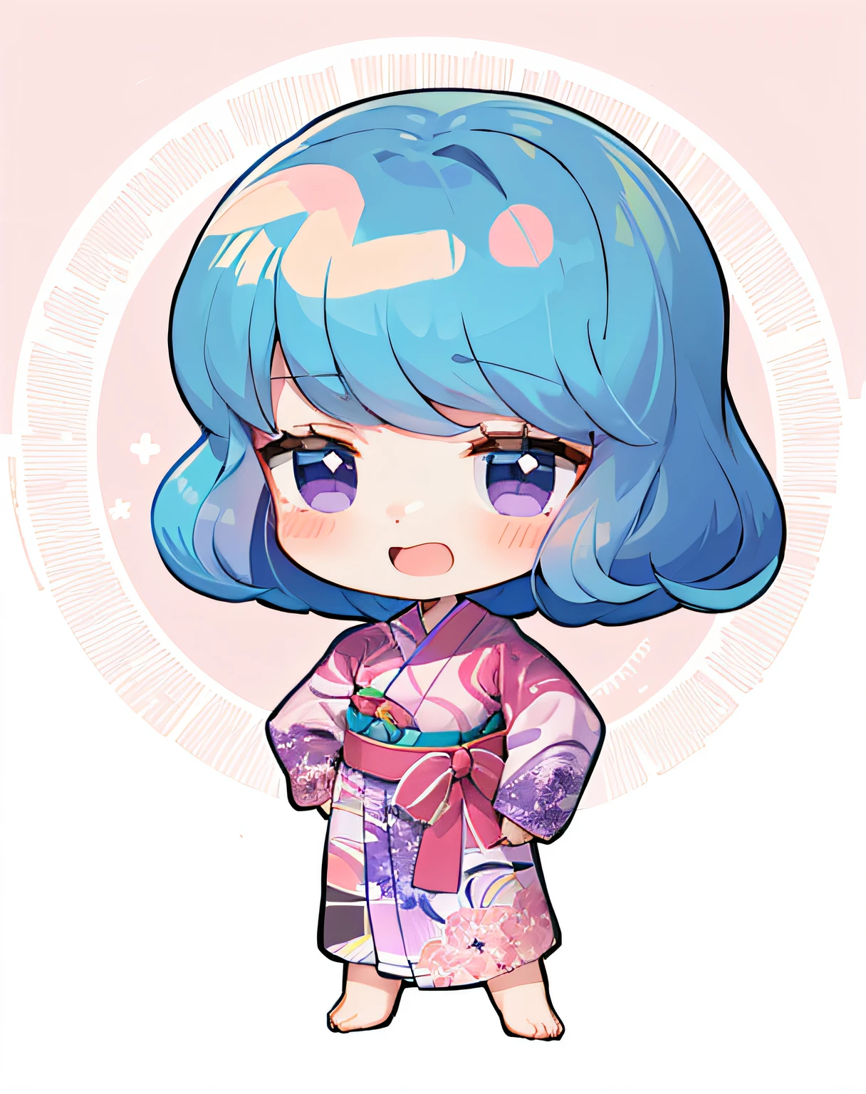 Cartoon girl with blue hair and purple robe, anime moe art style, Pink kimono