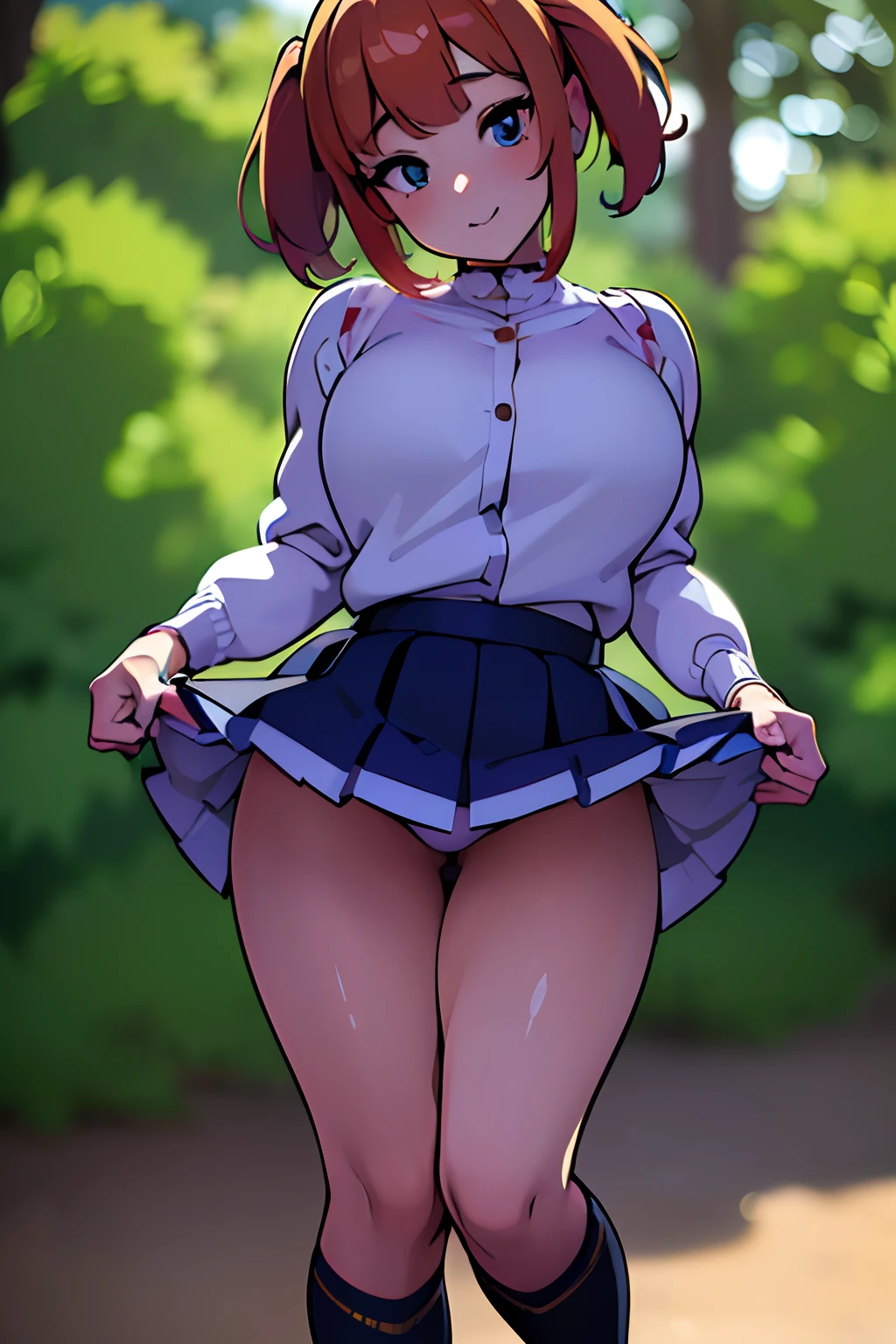 (best quality,4k,8k,highres,masterpiece:1.2),ultra-detailed,(realistic,photorealistic,photo-realistic:1.37),beautiful young transgender woman,strawberry blonde hair,deep blue eyes,(soft,gentle) eyes,Japanese-style jacket,pleated skirt,striped knee-high socks,sneakers,graceful and confident posture,peaceful garden background.