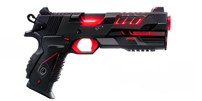 CyberPunk, pistol, black, red led lights, futuristic