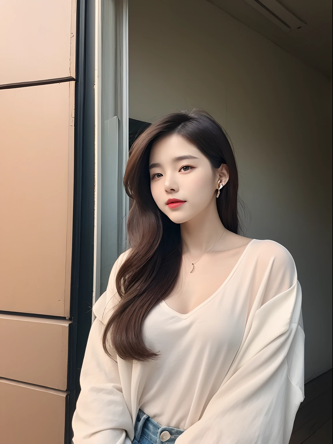 Photo of a Beautiful Korean kpop idol Woman, simple nostalgic, nice spring afternoon lighting, (professional iphone photo,