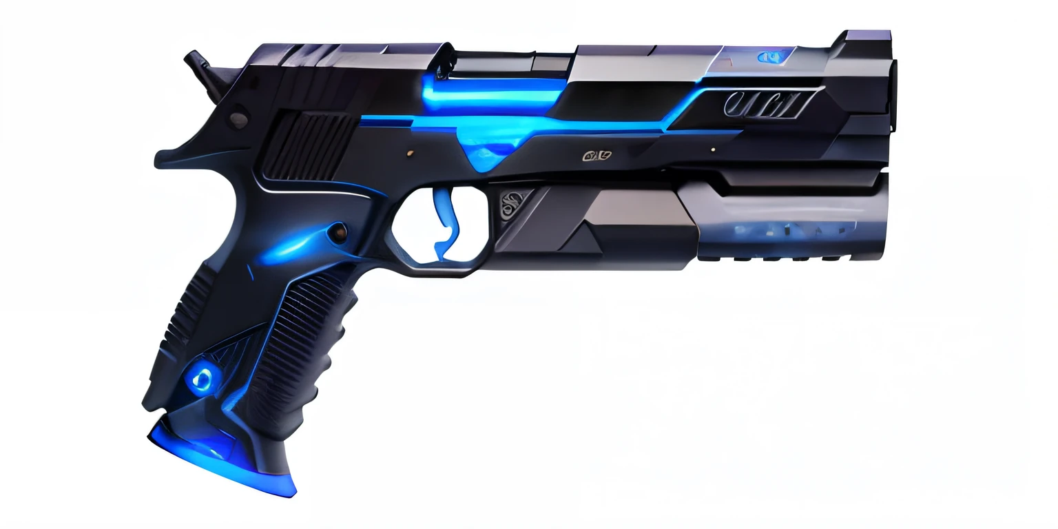 CyberPunk, pistol, black, blue led lights, futuristic