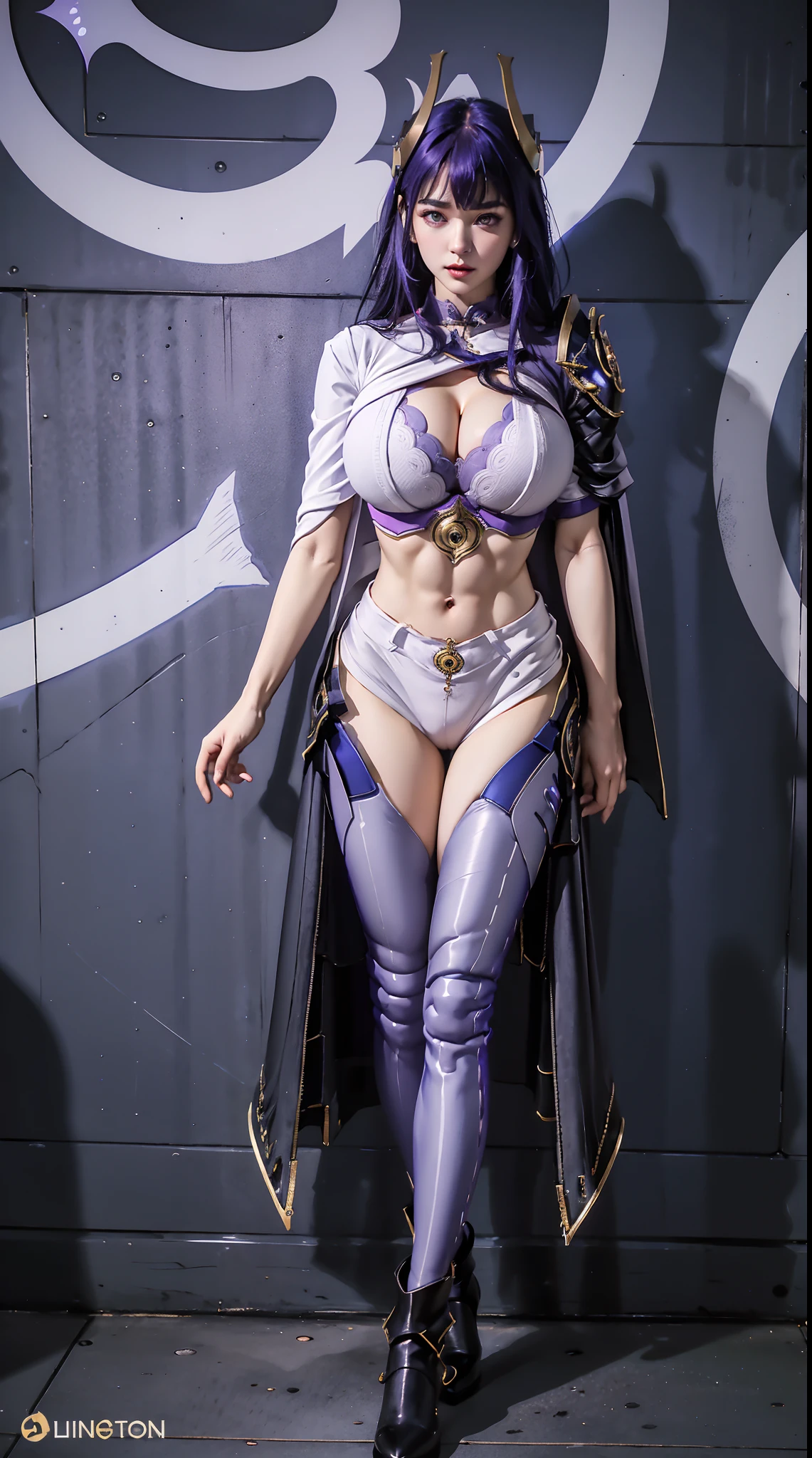 1GIRL, SOLO, (DRAGON HORN), (HUGE FAKE BOOBS:1.5), (BLUE, PURPLE), (SKINTIGHT FUTURISTIC CROP TOP, ROYAL CLOAK, CLEAVAGE:1.5), (SKINTIGHT YOGA PANTS, GUARD MECHA BOOTS:1.2), (SEXY BODY, LINE ABS, LONG LEGS, FULL BODY VIEW:1.5), (LOOKING AT VIEWER), (WALKING DOWN STREET CYBER NIGHT CITY:1.2), ULTRA HIGHT DEFINITION, 8K, 1080P.