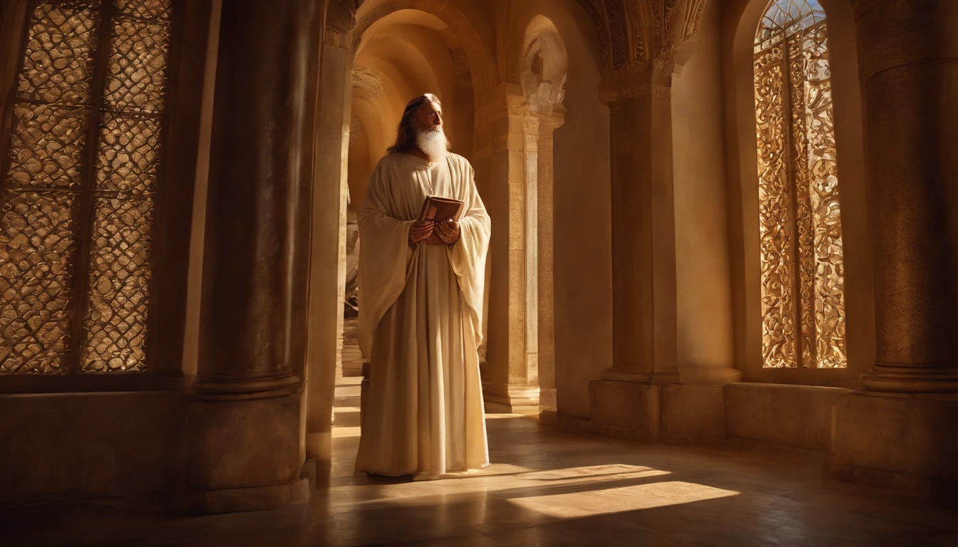 God's vision in the book of Ezekiel in the Bible, The image of God in heaven,Old gowns,,History reference,High-quality artwork and details,Realistic portrait style,Subtle color palette,vibrant background,natural textures,Deep Shadows,Subtle highlights,Historical accuracy,meticulous attention to detail,Emotional depth and intensity,Authentic Representation,Thought-provoking,Spiritual atmosphere,A Sense of Ancient Wisdom,Profound impact