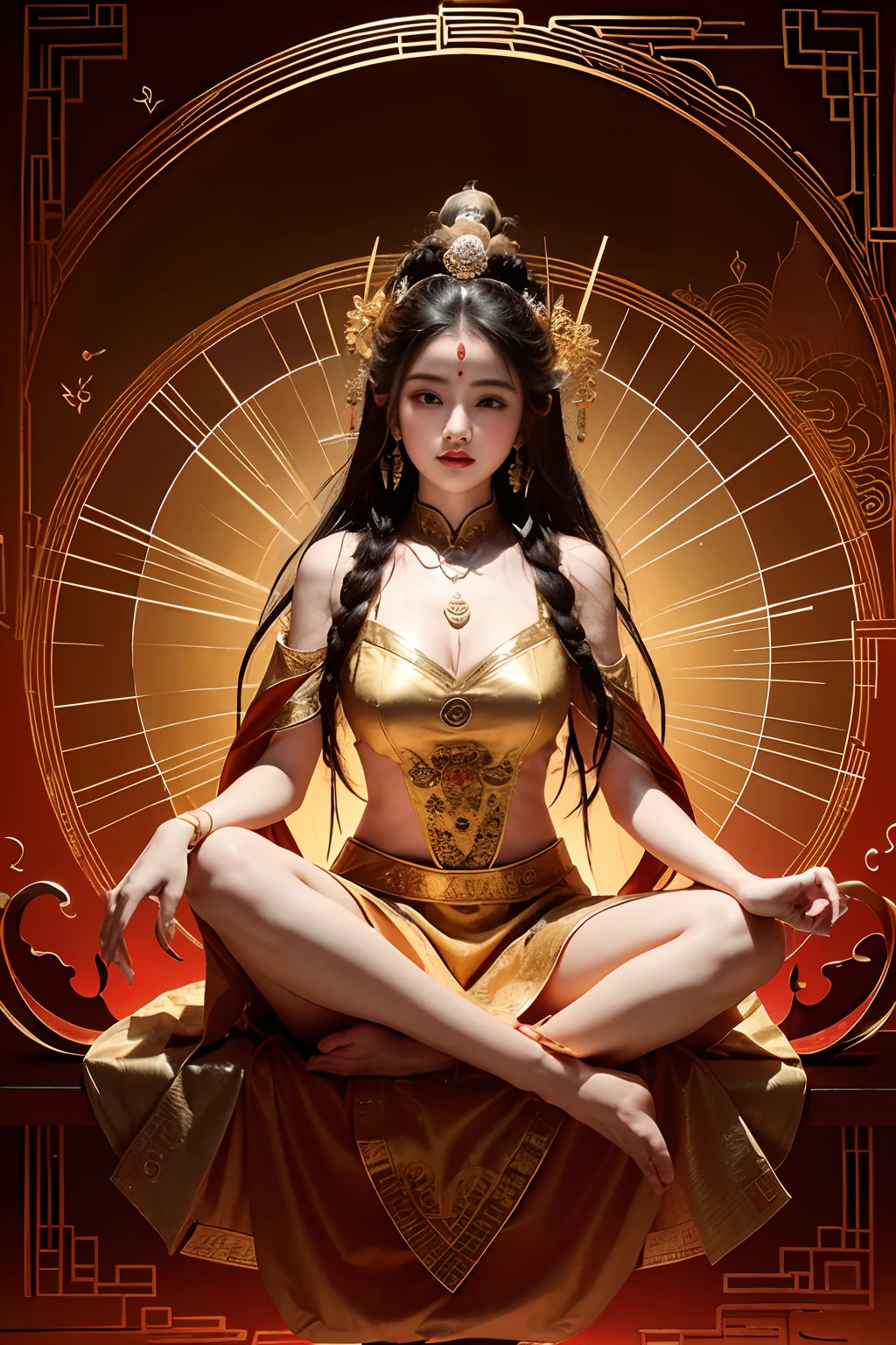 ancient chinese goddess, guanyin of the southern seas, guanyin, Inspired by India, Avalokiteşvara rides in Phoenix，,serene expressions,shui mo hua,Buddha,budista,lotuses,chinese painting style,Thangka style