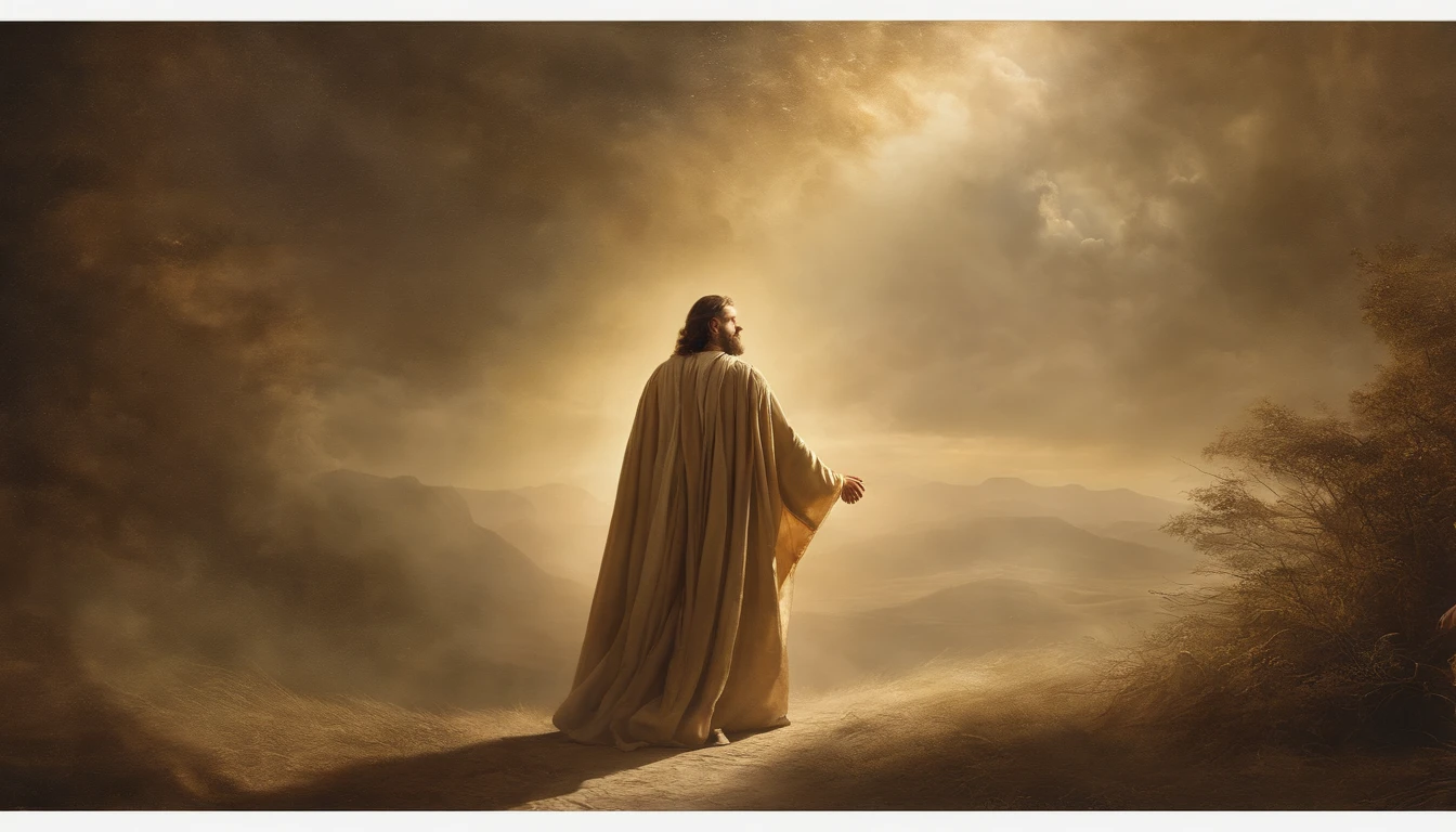God's vision in the biblical book of Ezekiel, The Image of God in Heaven,Old gowns,,History reference,High-quality artwork and details,Realistic portrait style,Subtle color palette,vibrant background,natural textures,Deep Shadows,Subtle highlights,Historical accuracy,meticulous attention to detail,Emotional depth and intensity,Authentic Representation,Thought-provoking,Spiritual atmosphere,A Sense of Ancient Wisdom,Profound impact