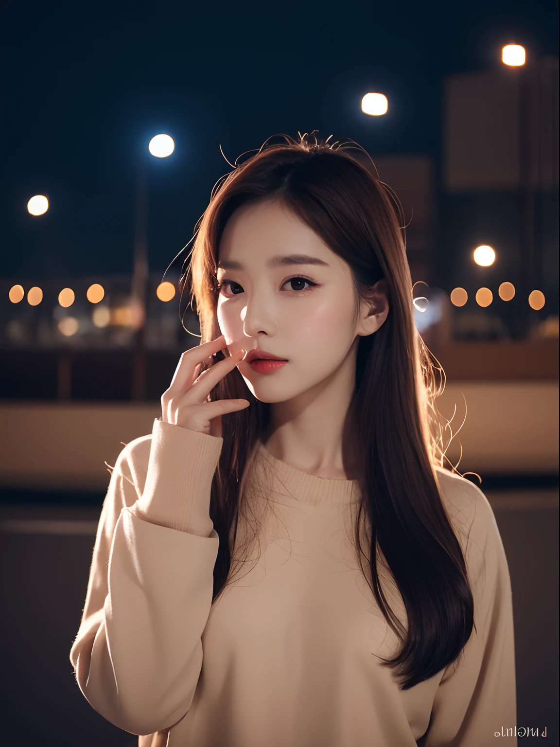 Photo of a Beautiful Korean kpop idol Woman, simple nostalgic, Autumn evening lights, professional iphone photo