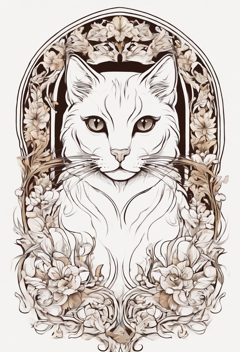 Cat Paint Art,T-shirt logo，（（white backgrounid））