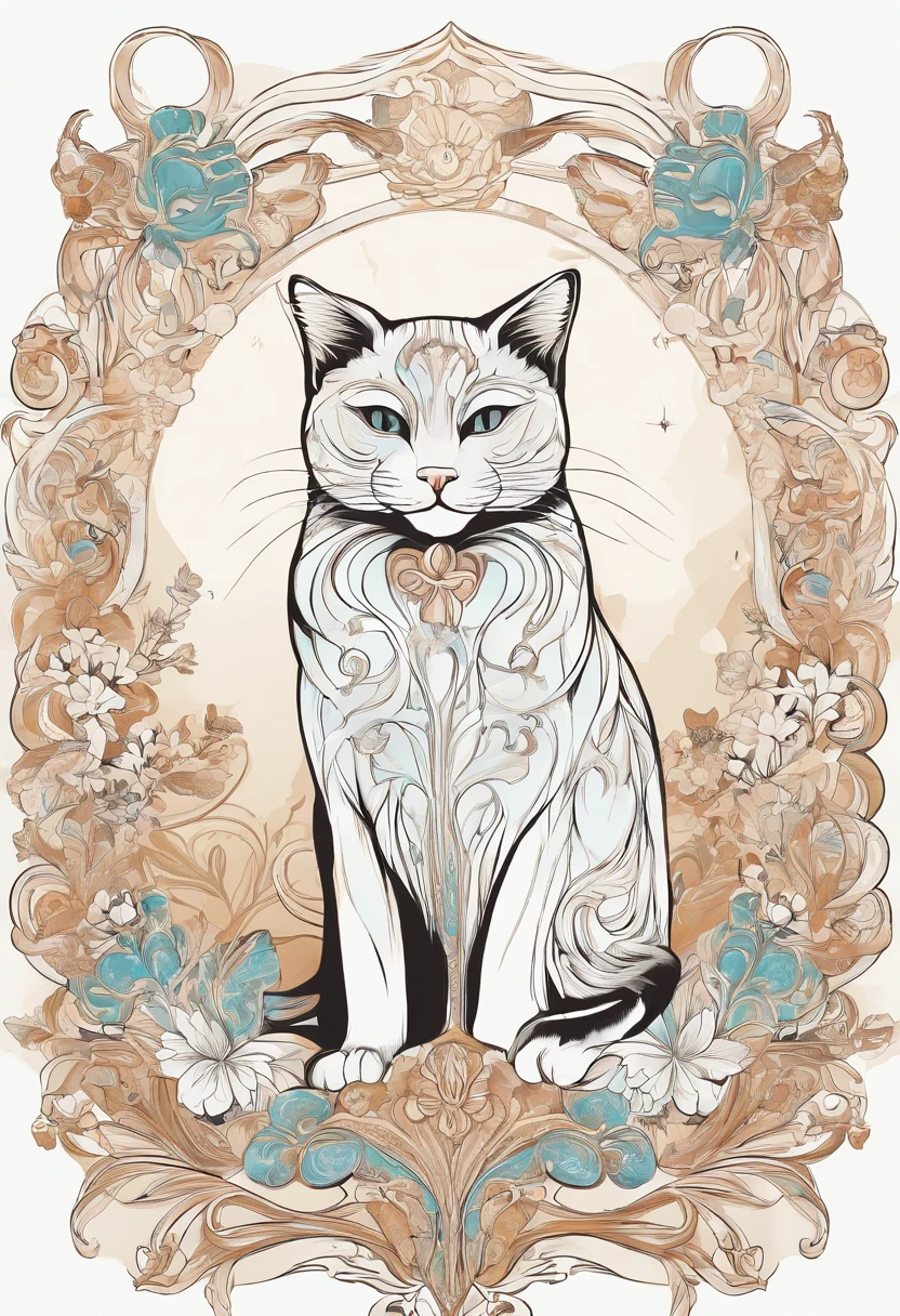 Cat Paint Art,T-shirt logo，（（white backgrounid））
