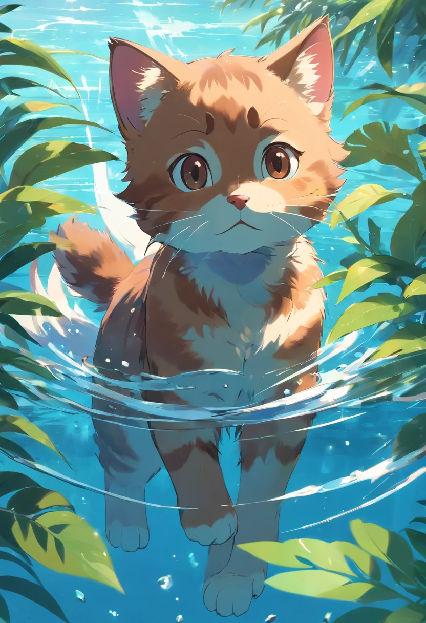 Brown kitten in water