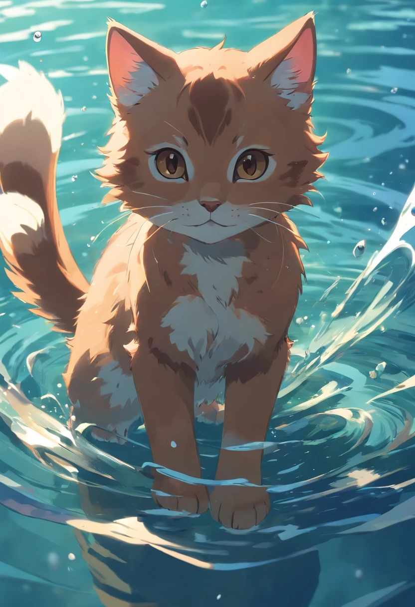 Brown kitten in water