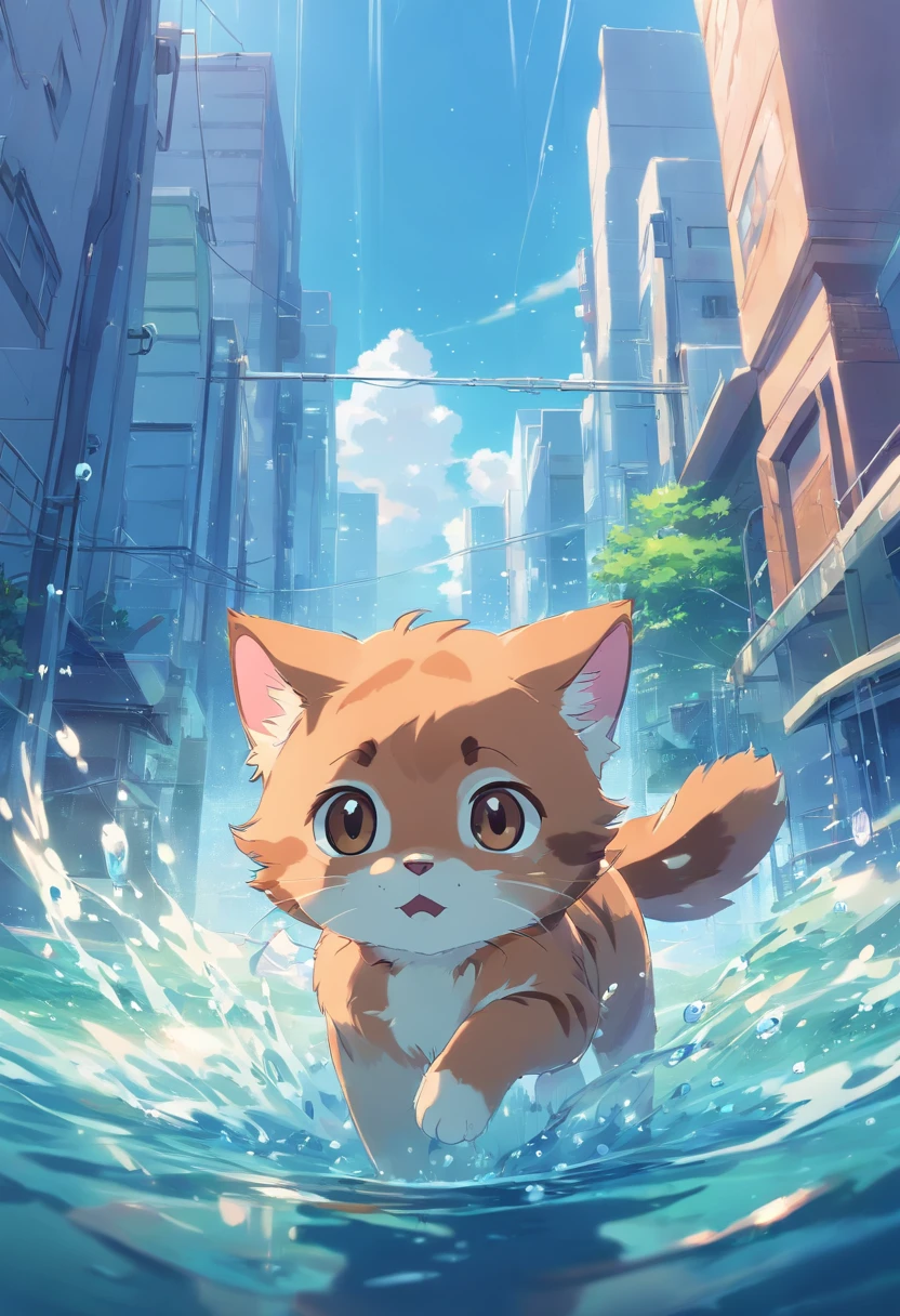Brown kitten in water
