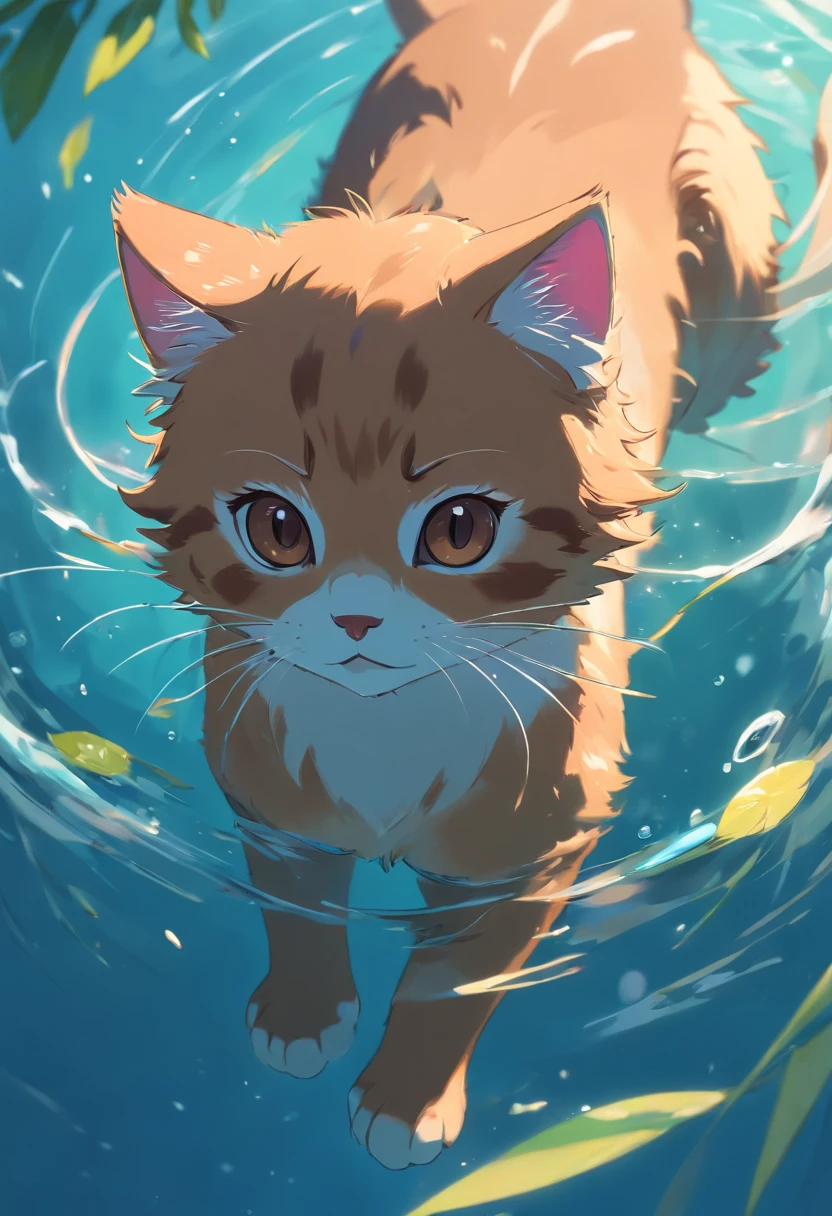 Brown kitten in water