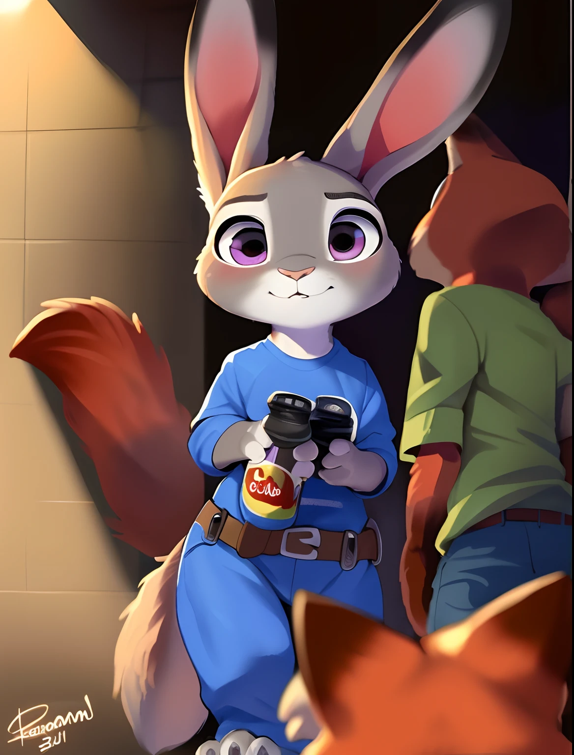 (Subido el E621,8k, Foto RAW,High resolution,alta calidad), ((Obra maestra)), hembra, ((Slim Judy Hopps)), (usar camisa y sin fondo), (Front view), (cola) (cinematic lighting), Contre-Jour, (sombreado), Antecedentes detallados, por dagasi, (por personalami), [por Ruan Jia],, (Nick Wilde), (Penetrado:1.3)), (Duet), masculino,