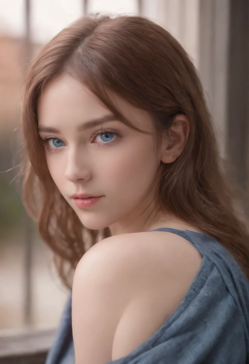 Corps, complet, detailed blue eyes, Eighteen Year Old Anime Girl, not wearing clothing, Completely, aucune censure, , mignon anime fille, cheveux roses, 2 petits pains, Pink sweatpants, professional lighting, Photorealistic Rendering