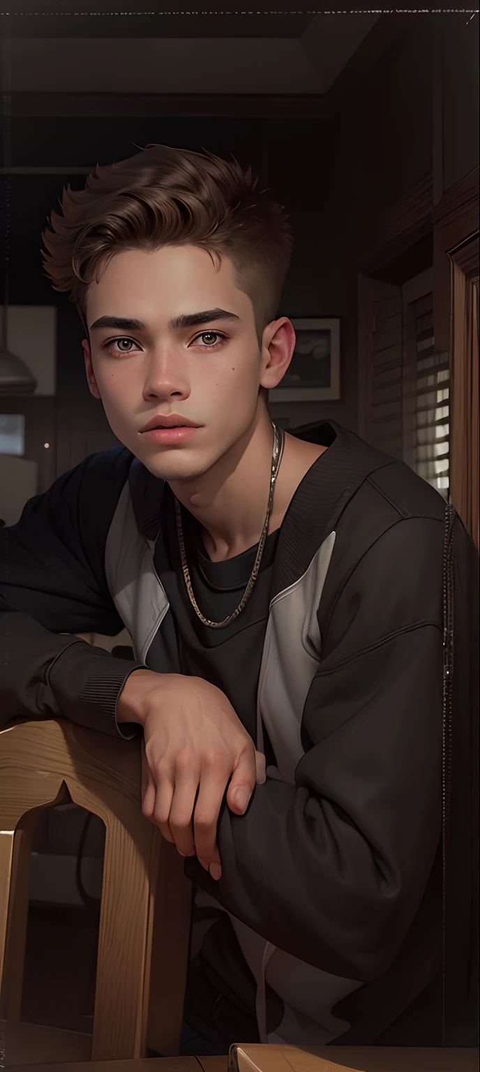 Masterpiece, detailed picture, 18-year-old guy, upper-body, Wearing a sweatshirt, empty background.