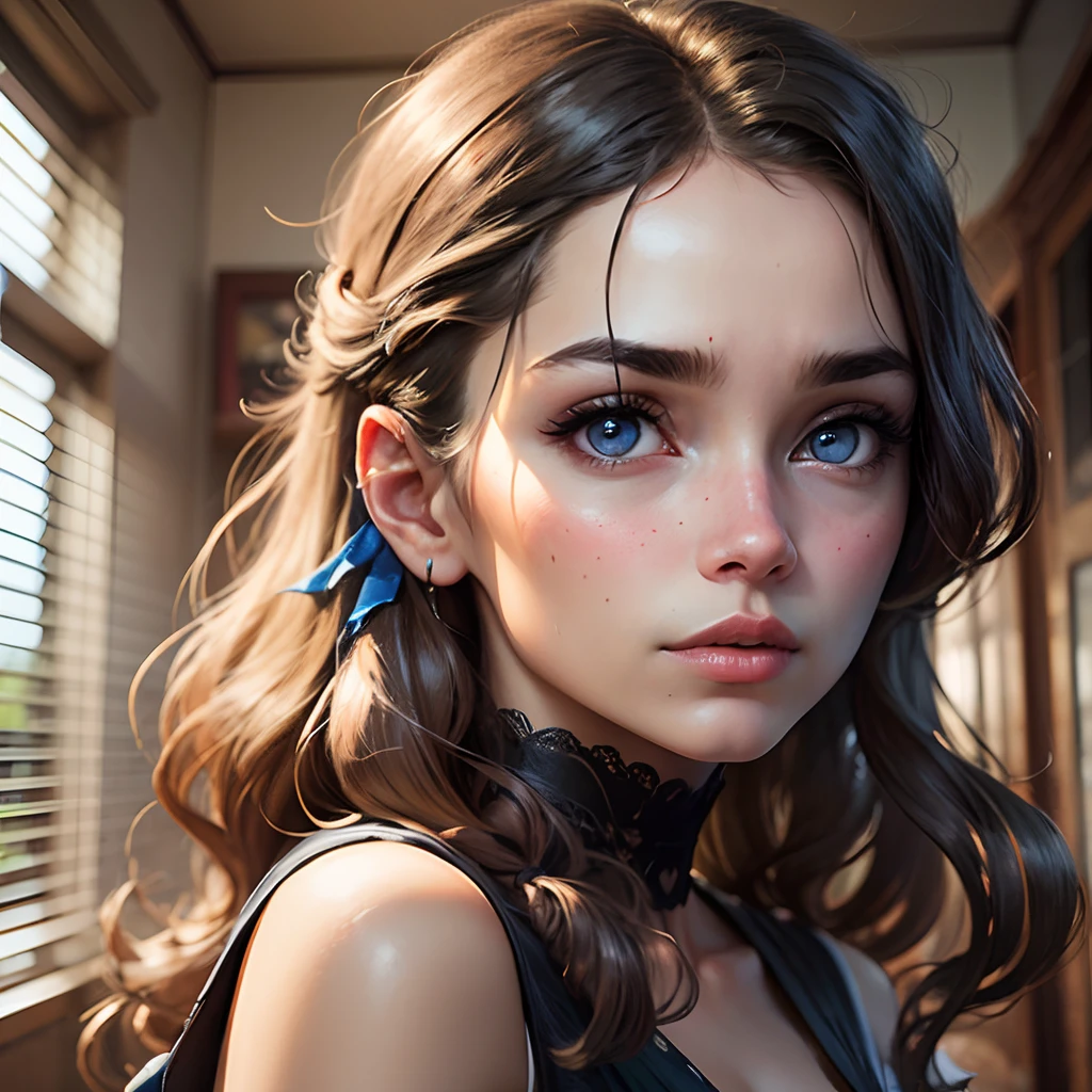 Portrait of a young woman, blue eyes, cinematic --auto --s2