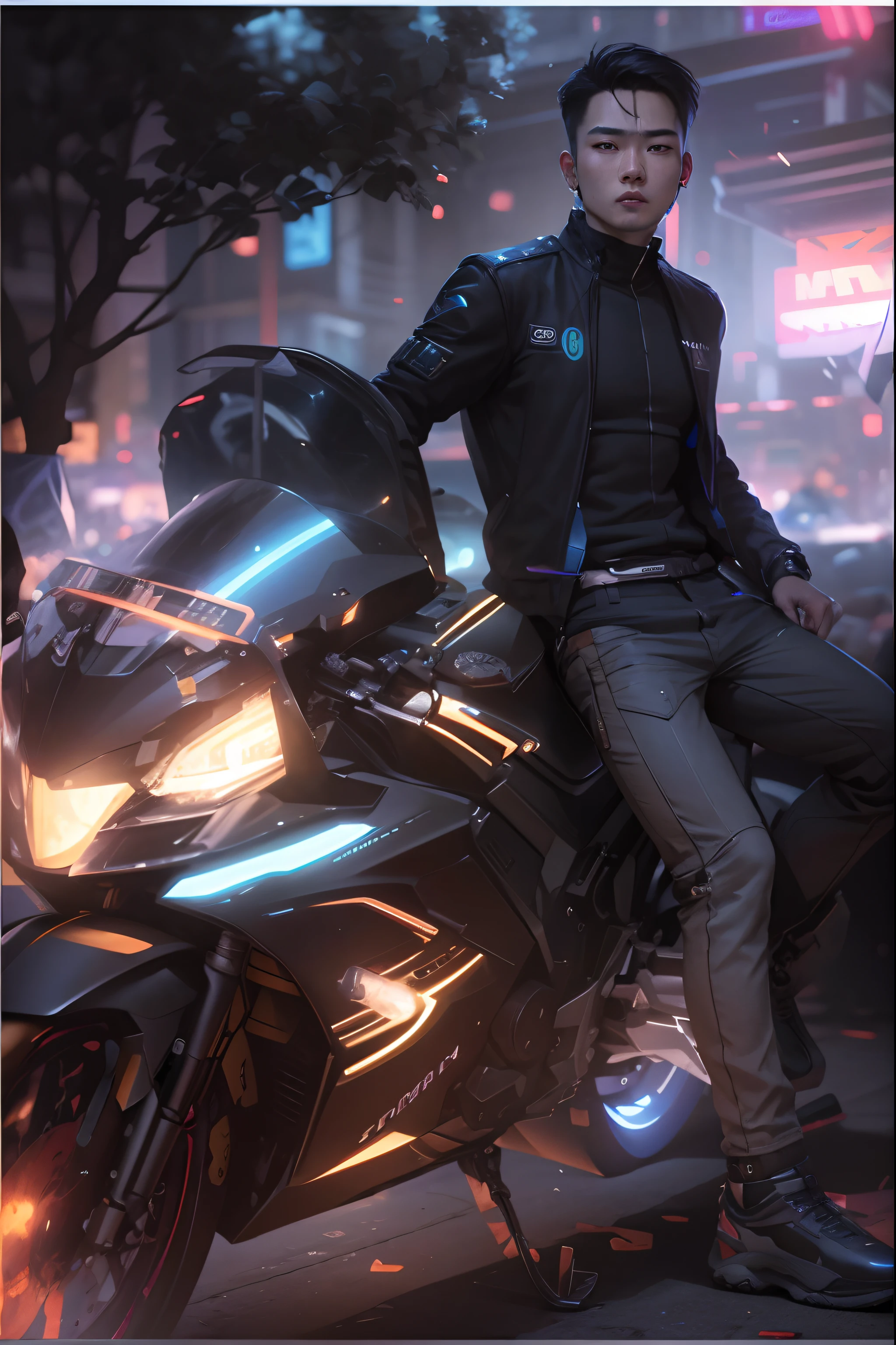 hiperrealisme:1.1),(detail:1.2)8k,cyberpunk handsome korea boy, realistic face 8k, ultra realistic, bokeh