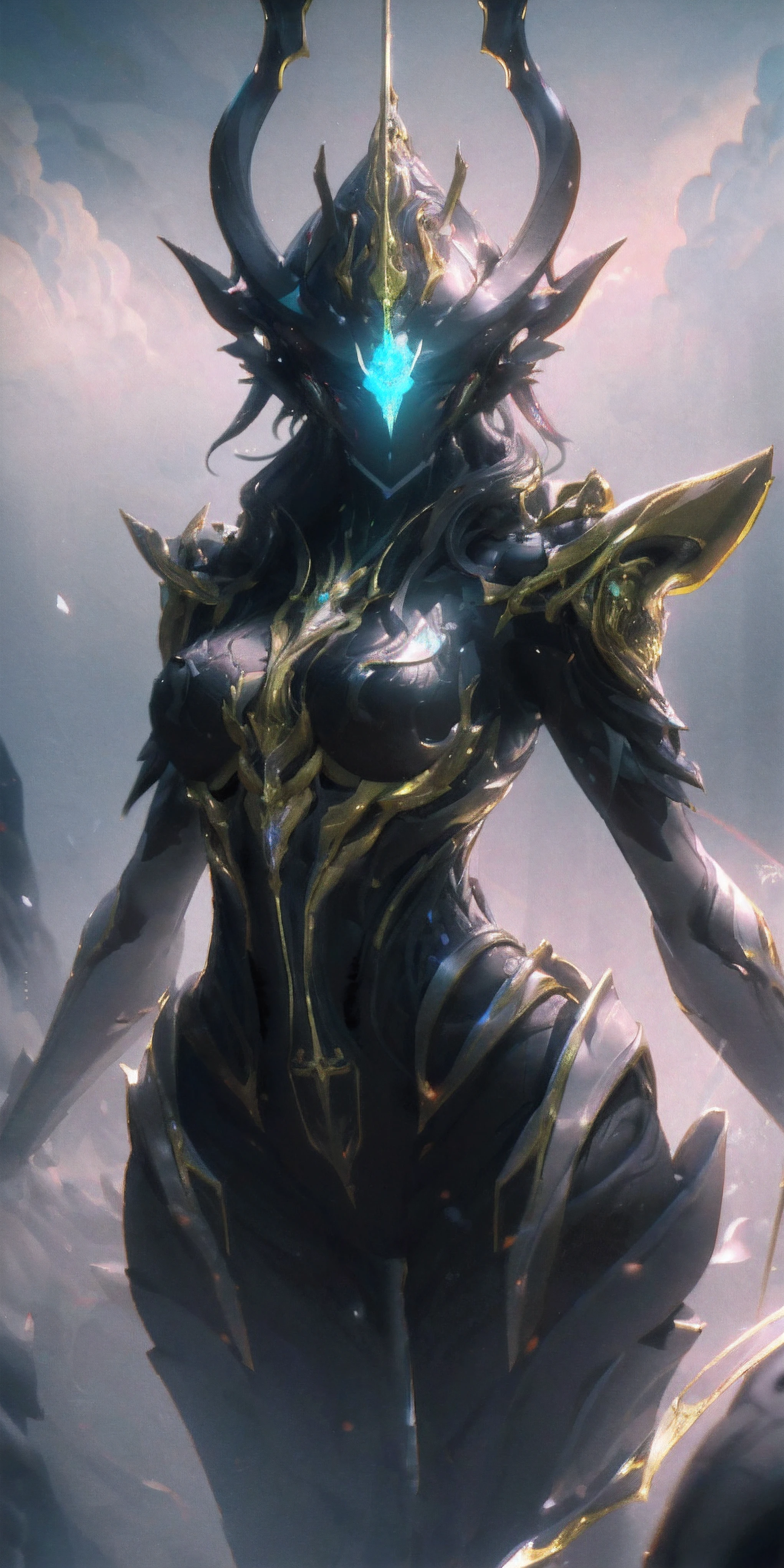 1 girl, no face, mysterious, helmet, unicorn horn, glowing eyes, Extreme detail expression, Glossy metal, dynamic angle, detailed light, dramatic_shadow, ray_tracing, reflection,Raw, cinematic shot, (sharp focus:1.5), (photorealistic:1.2), twilight lighting, volumetric lighting, ultra high res, 16K,dramatic lighting,