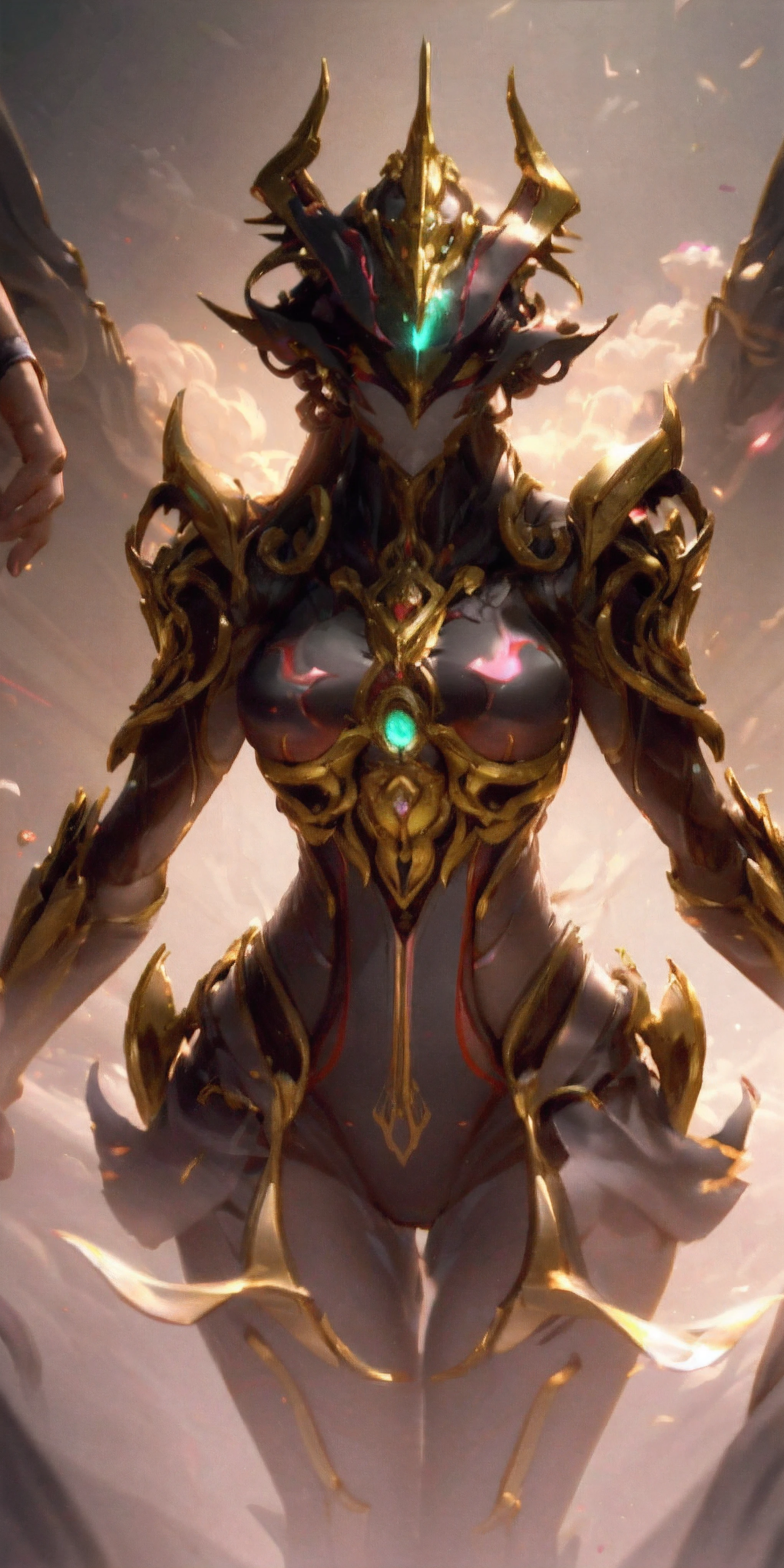 1 girl, no face, mysterious, helmet, unicorn horn, glowing eyes, Extreme detail expression, Glossy metal, dynamic angle, detailed light, dramatic_shadow, ray_tracing, reflection,Raw, cinematic shot, (sharp focus:1.5), (photorealistic:1.2), twilight lighting, volumetric lighting, ultra high res, 16K,dramatic lighting,