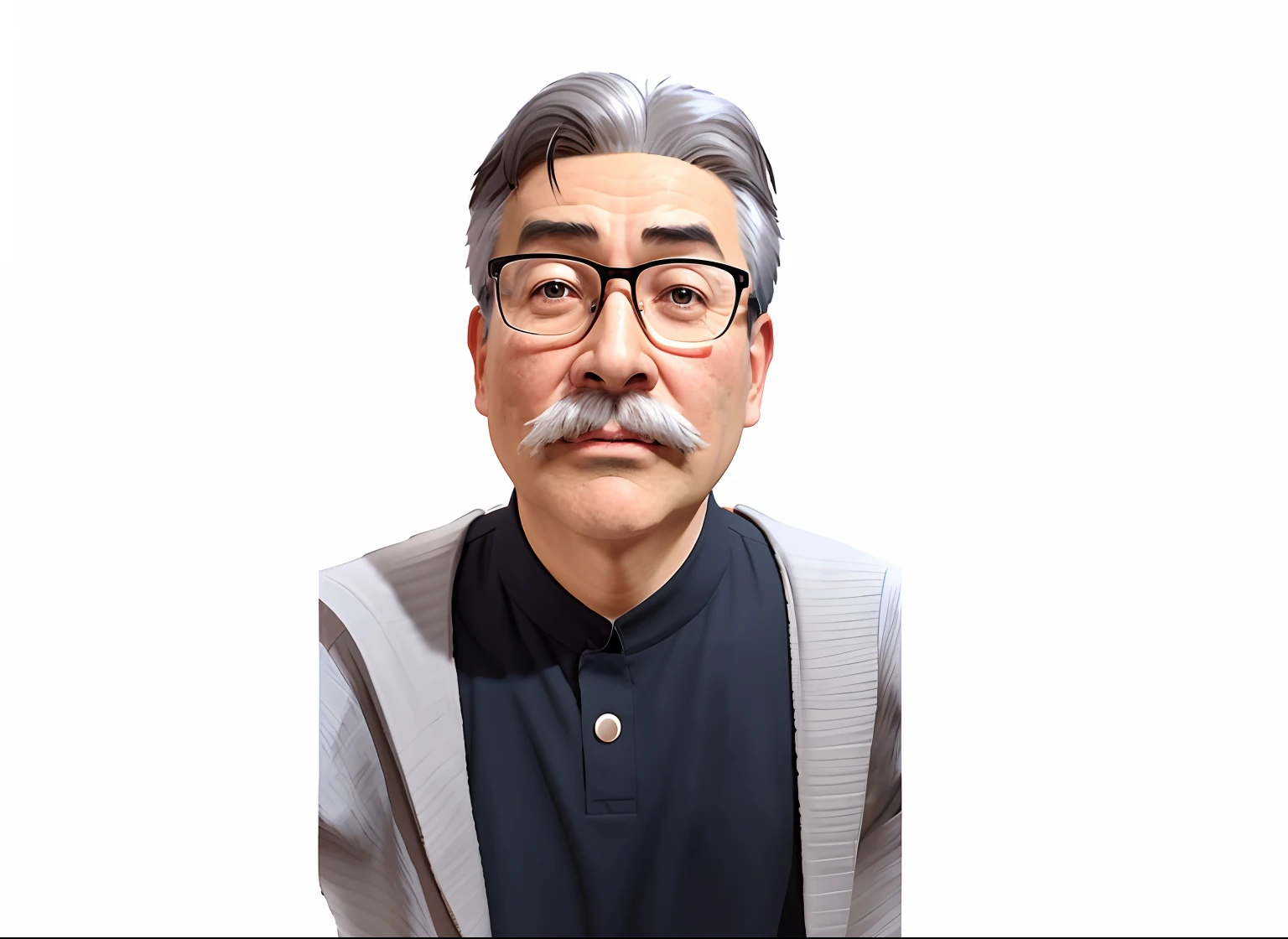 Mustache、A man with glasses is taking a picture, hayao miyazaki style, akihiko yoshida 8 k, japanese illustrator, in style of hayao miyazaki, akihiko yoshida. Unreal Engine, 3d render senior artist, Hayao Miyazaki's style, Hayao Miyazaki's animation style