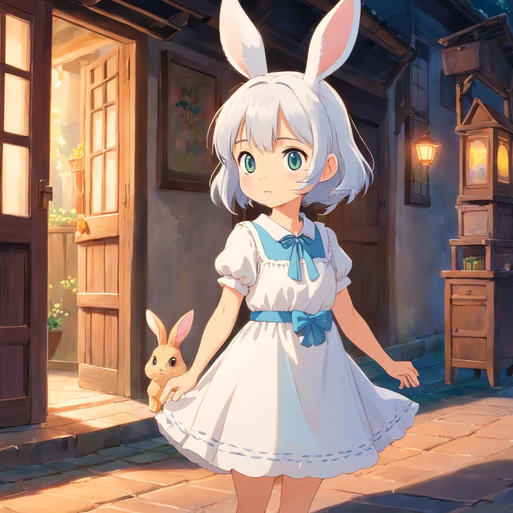  rabbit white cute big eyes wearing a small dress with vivid expression