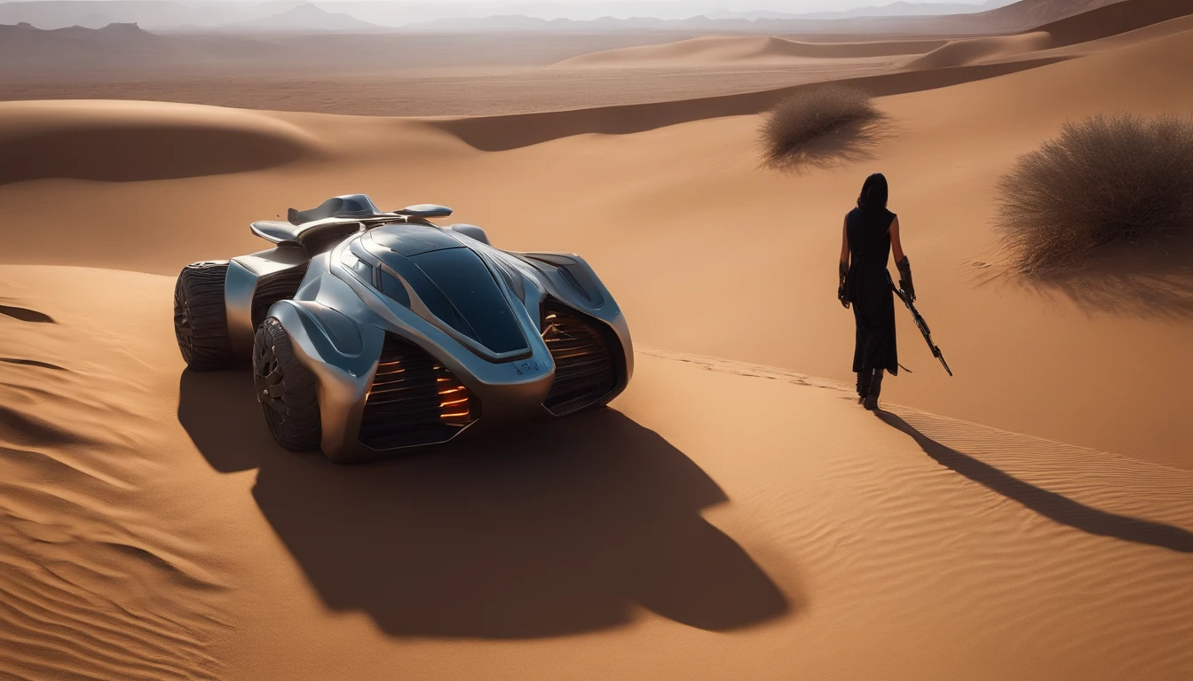 A wanderer walks the futuristic desert streets, cyber punk style, best qualityer, Master parts, 超高分辨率, (Realistic photography:1.4), ultra-realistic realism, Similar to a dream,fusionart, Shadow Dancer, shadow magic, darkness control, stealth, Shadow steps, umbral spells, hidden blade,