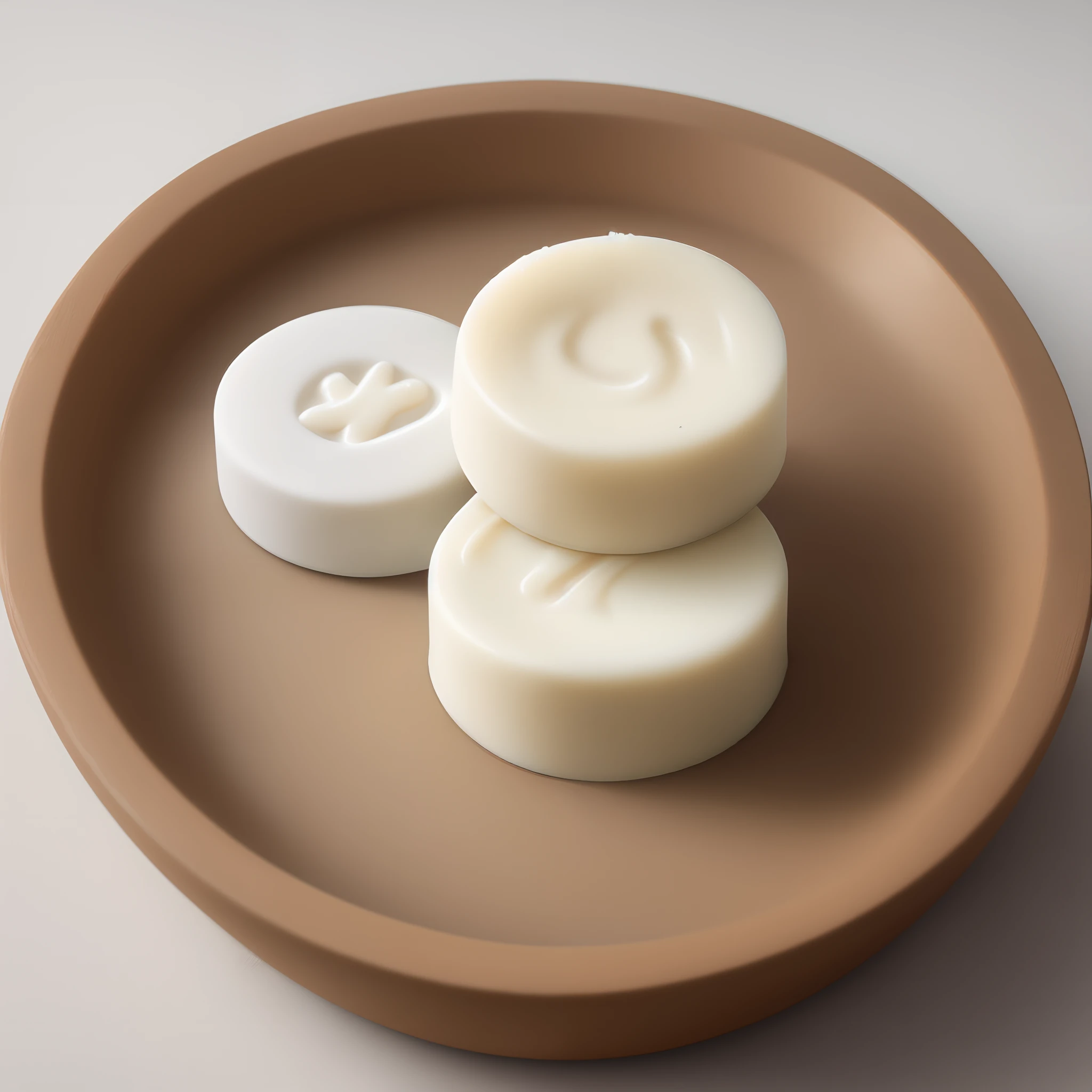 small round bar of white homemade soap on white surface realistic