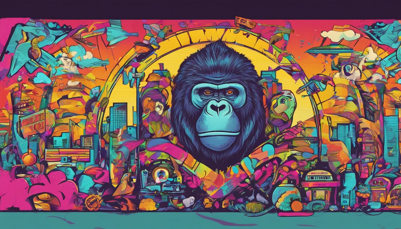 /Imagine Prompt、gorilla、General Cleaning Robo、dust cloth、broom、foam、Detergent bottle、House Cleaning Shop Logo、A logo、Company Logo、profile image、Drawing art-style images,Bold outline style for business logo, jagged, Trashcore, Light Shading - V 5.2