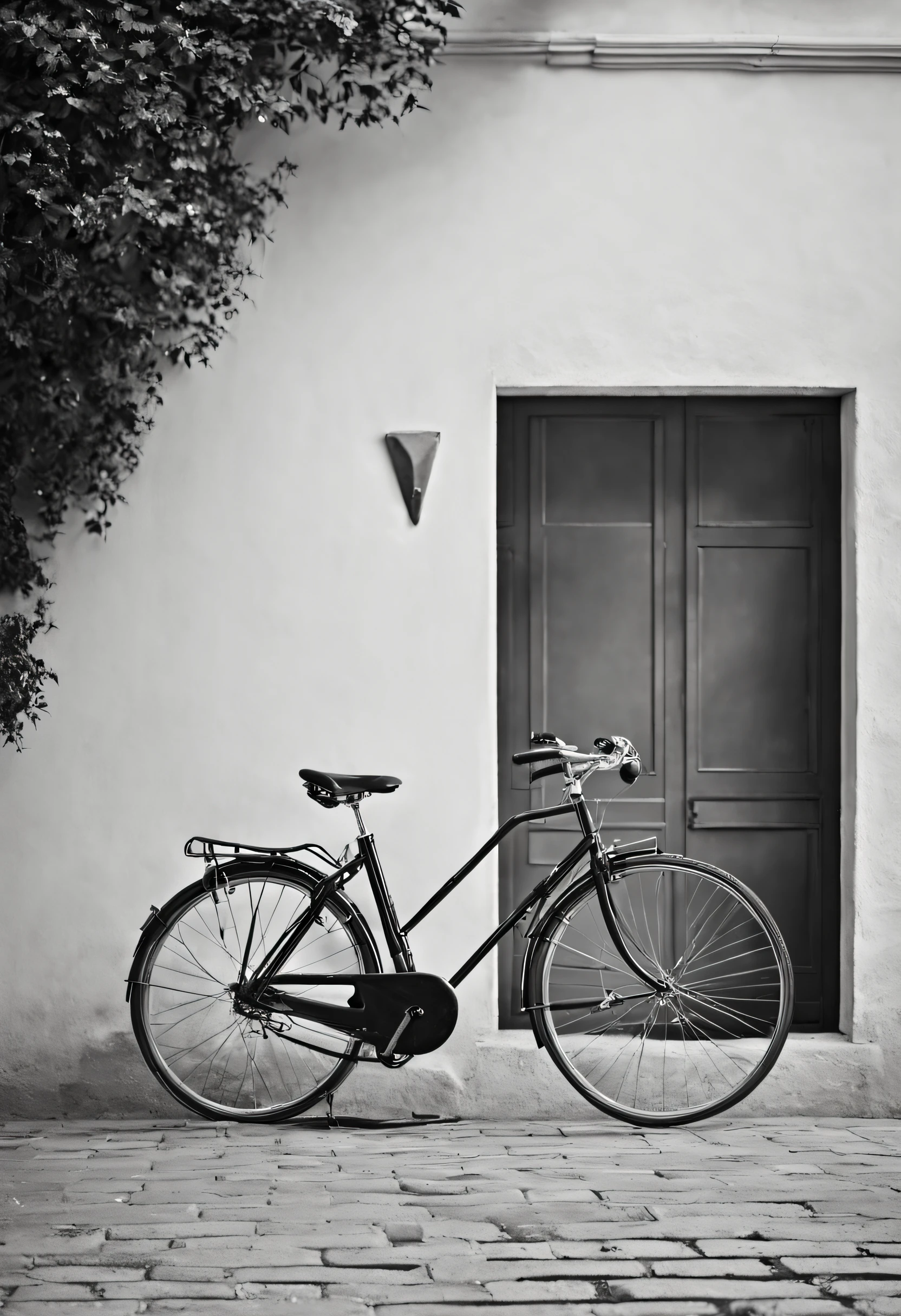 arafed black and white photograph of a bicycle leaning against a wall, bicycle, clean black and white print, rides a bike, poster vintage, bicycle in background, fine art print, art poster, bicycles, minimalist art style, rides, poster artwork, canvas art print, minimalist poster art, poster art style, street printed poster, cycling!!, black & white art