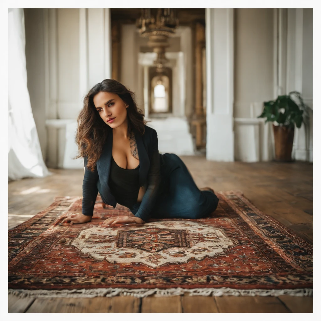sexy girl laying on persian rug