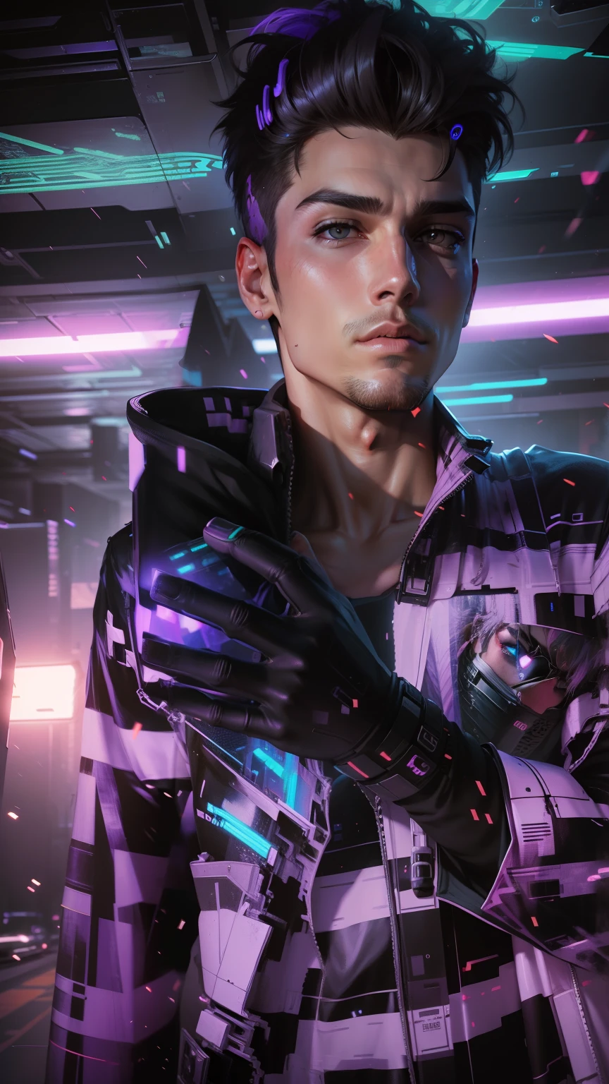 Change background cyberpunk handsome boy. Realistic face, ultra realistic