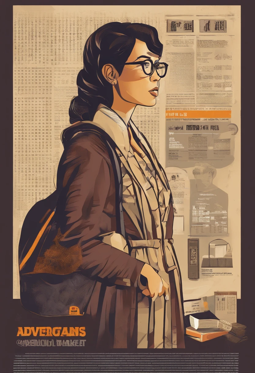 A female college student is new,Back Shadow,Hold a few books in your hand,wears glasses,,Walk in front of the door to the securities market,Make a poster on this theme