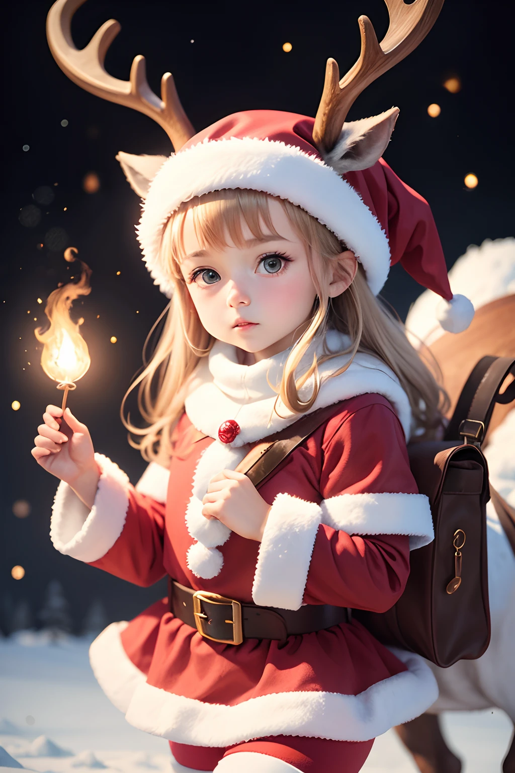 Santa Claus dressed up,reindeer,Cute girl